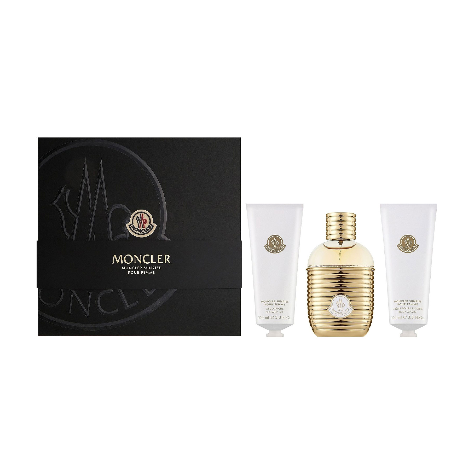 Парфумований набір жіночий Moncler Sunrise Pour Femme (парфумована вода, 100 мл + крем для тіла, 100 мл + гель для душу, 100 мл)