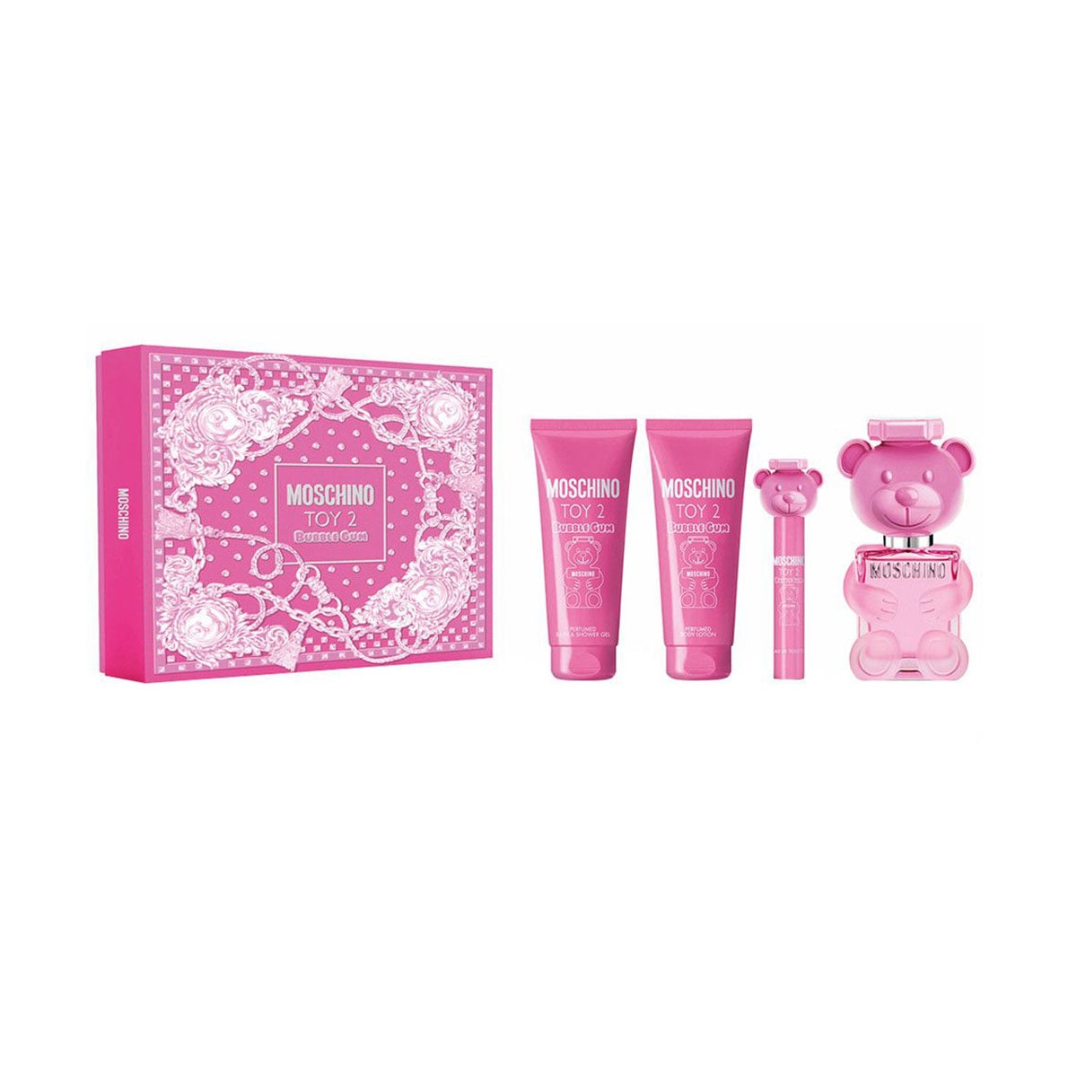 Парфумований набір жіночий Moschino Toy 2 Bubble Gum (туалетна вода, 100 мл + гель для душу, 100 мл + лосьйон, 100 мл + туалетна вода, 10 мл)
