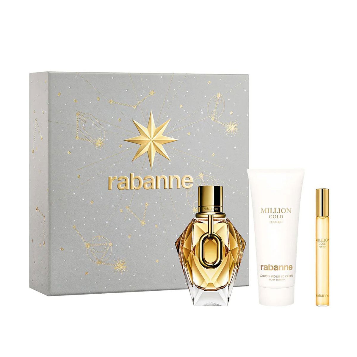 Парфумований набір жіночий Rabanne Million Gold For Her Set (парфумована вода, 90 мл + лосьйон для тіла, 100 мл + парфумована вода, 10 мл)