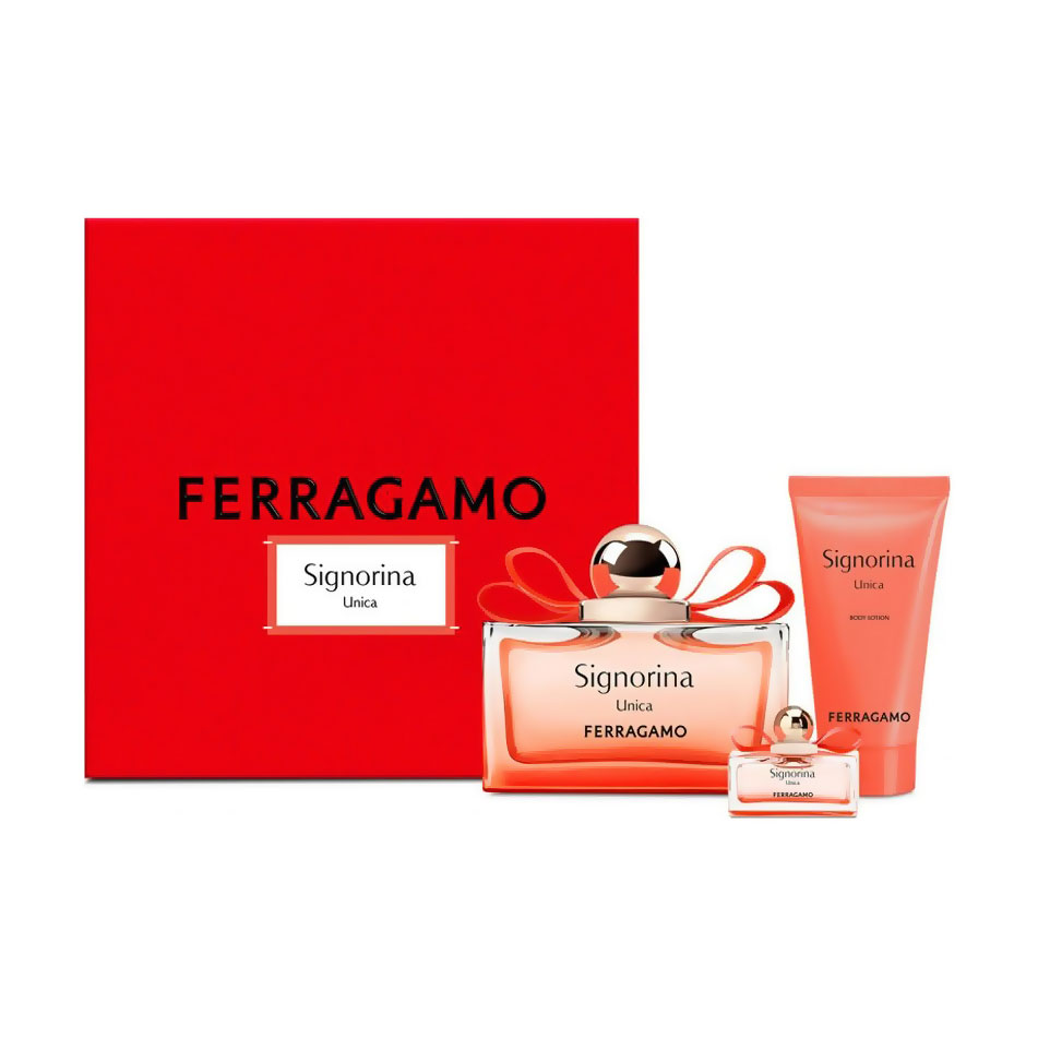 Парфумований набір жіночий Salvatore Ferragamo Signorina Unica (парфумована вода, 100 мл + лосьйон, 50 мл + парфумована вода, 5 мл)