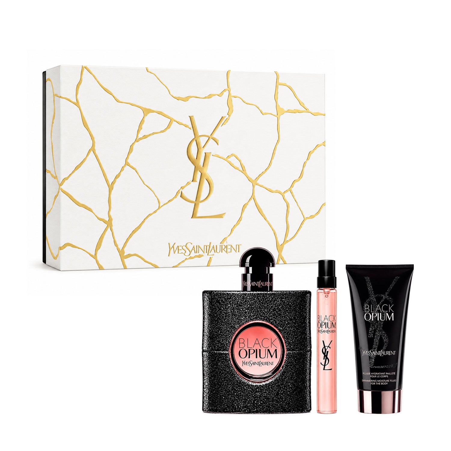 Парфумований набір жіночий Yves Saint Laurent Black Opium (парфумована вода, 90 мл + парфумована вода, 10 мл + лосьйон, 50 мл)