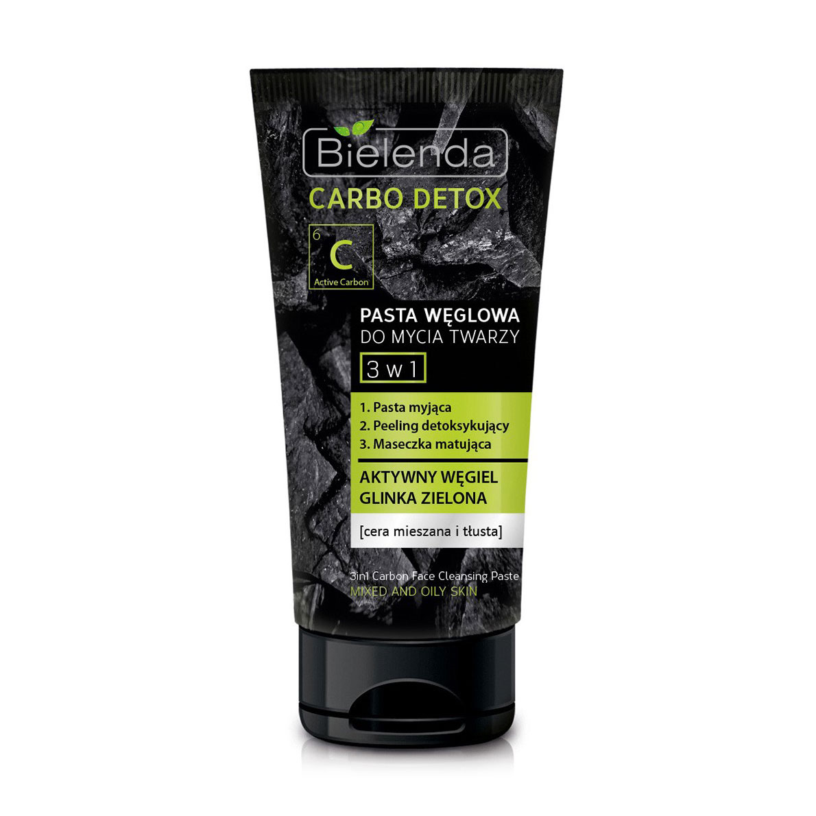 Паста для обличчя Bielenda Carbo Detox Paste Вугільна очищуюча для змішаної і жирної шкіри  3в1, 150 г