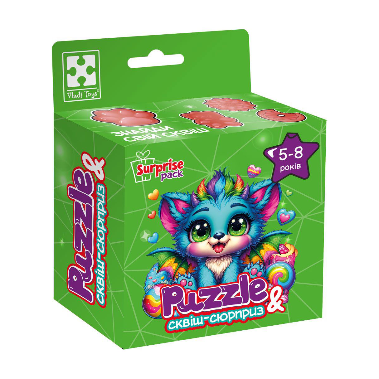 Пазли Vladi Toys Бірюзовий дракончик, із сюрпризом та сквішем, 22*23 см, від 5 років, 180 деталей (VT8030-04)