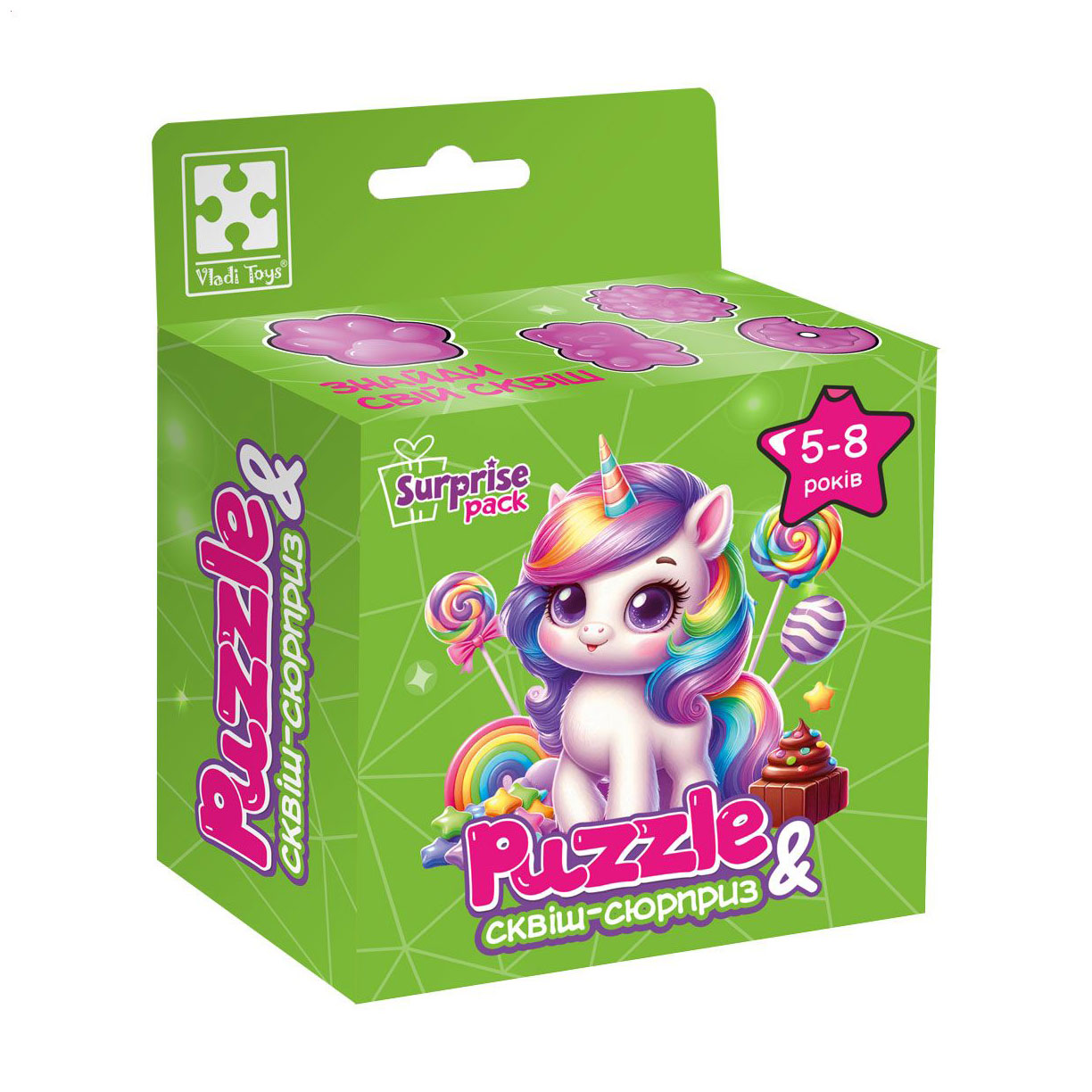 Пазли Vladi Toys Єдиноріжка 2, із сюрпризом та сквішем, 22*23 см, від 5 років, 180 деталей (VT8030-02)