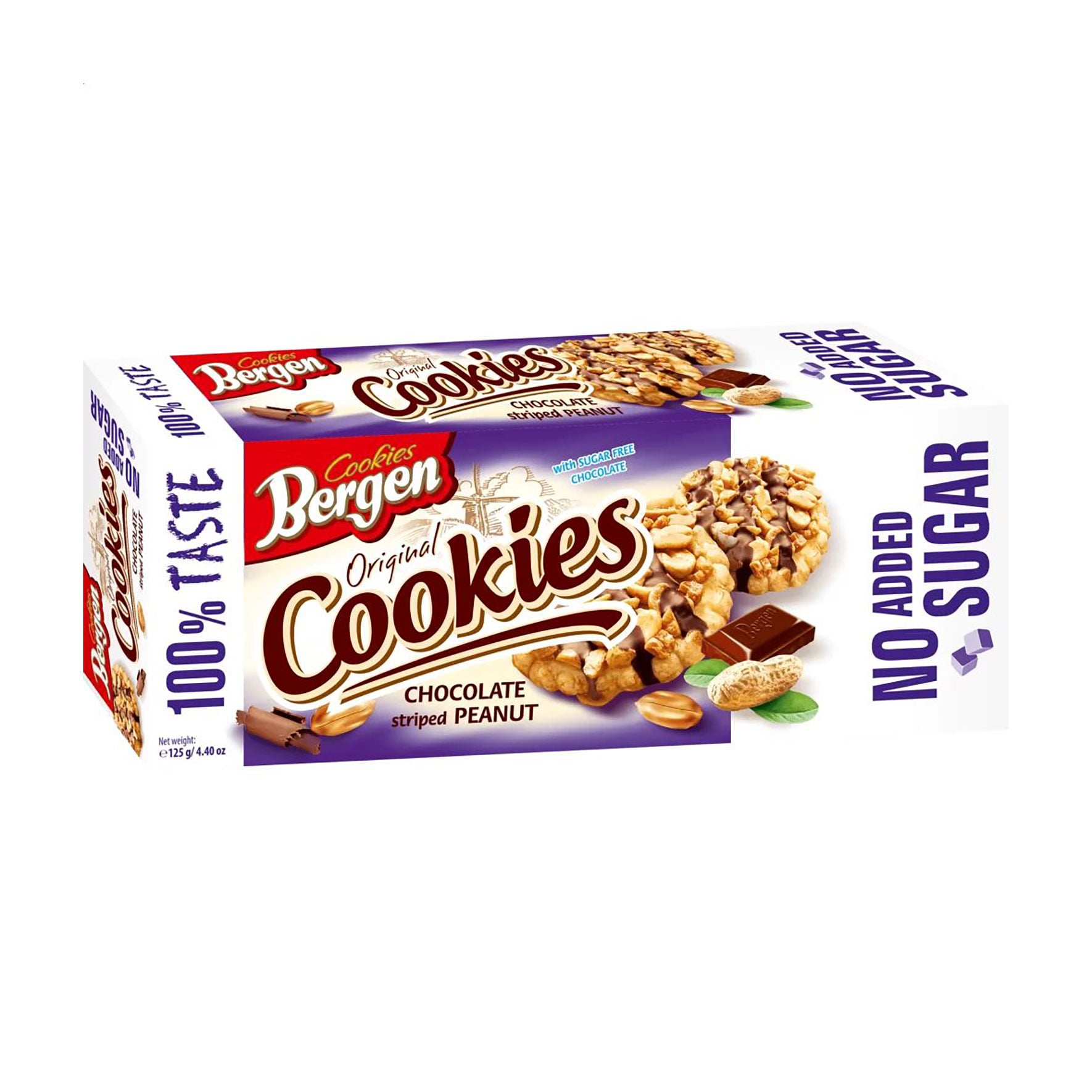 Печиво Bergen Cookies Original Cookies з арахісом та шоколадними смужками, без цукру, 125 г