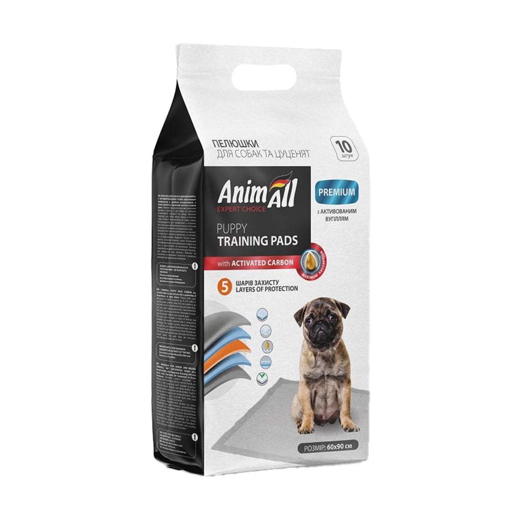 Пелюшки для собак AnimAll Puppy Training Pads з активованим вугіллям, 60*90 см, 10 шт
