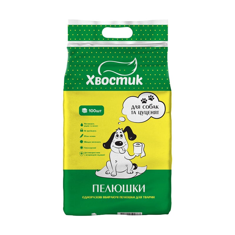 Пелюшки для собак та цуценят Хвостик, 60*90 см, 100 шт
