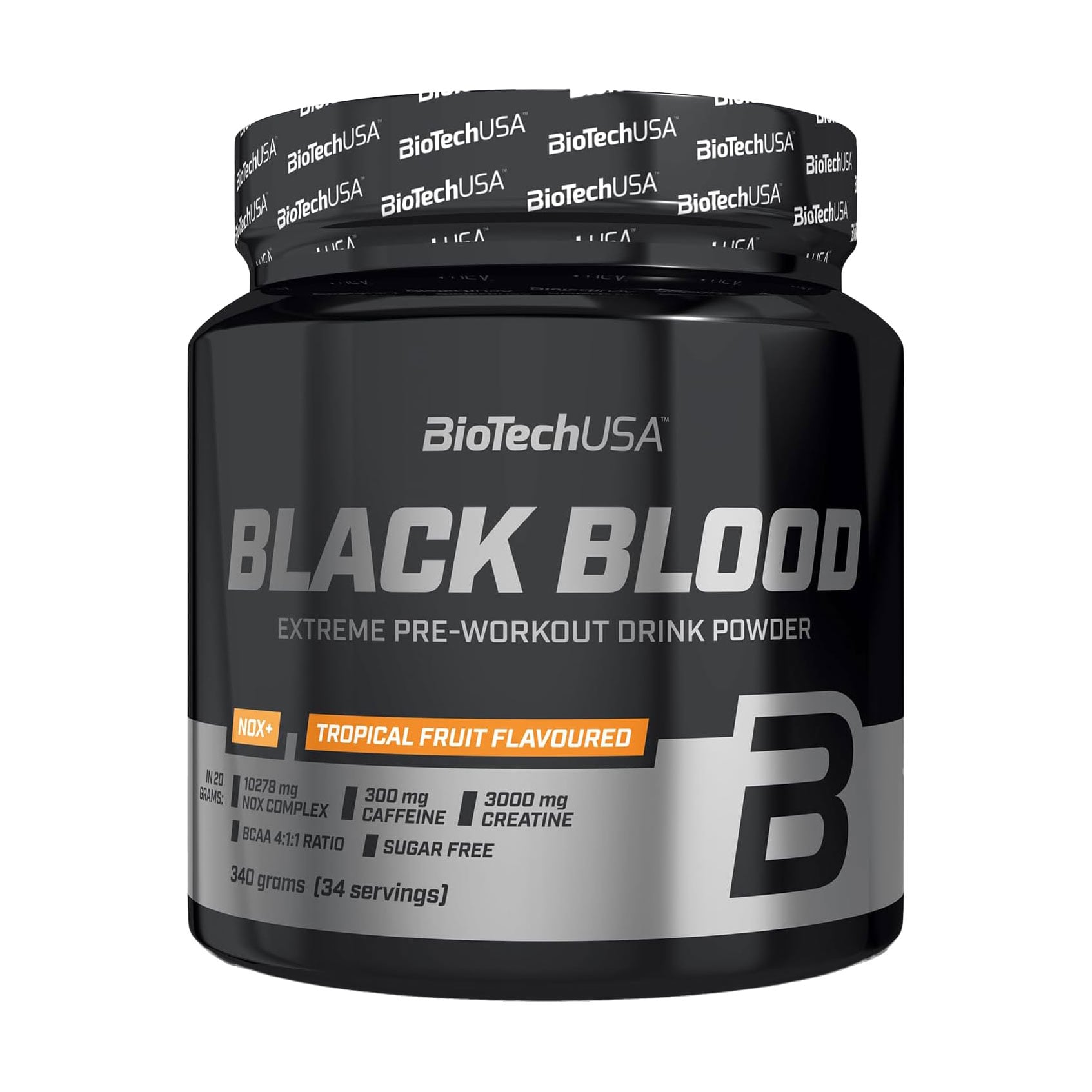 Передтренувальний комплекс BioTechUSA Black Blood NOX+ Тропічні фрукти, в порошку, 340 г