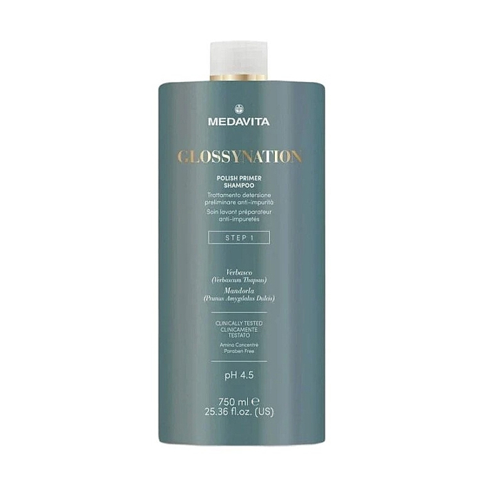 Підготовчий шампунь для ламінування волосся Medavita Glossynation Polish Primer Shampoo Step 1 pH4.5, 750 мл