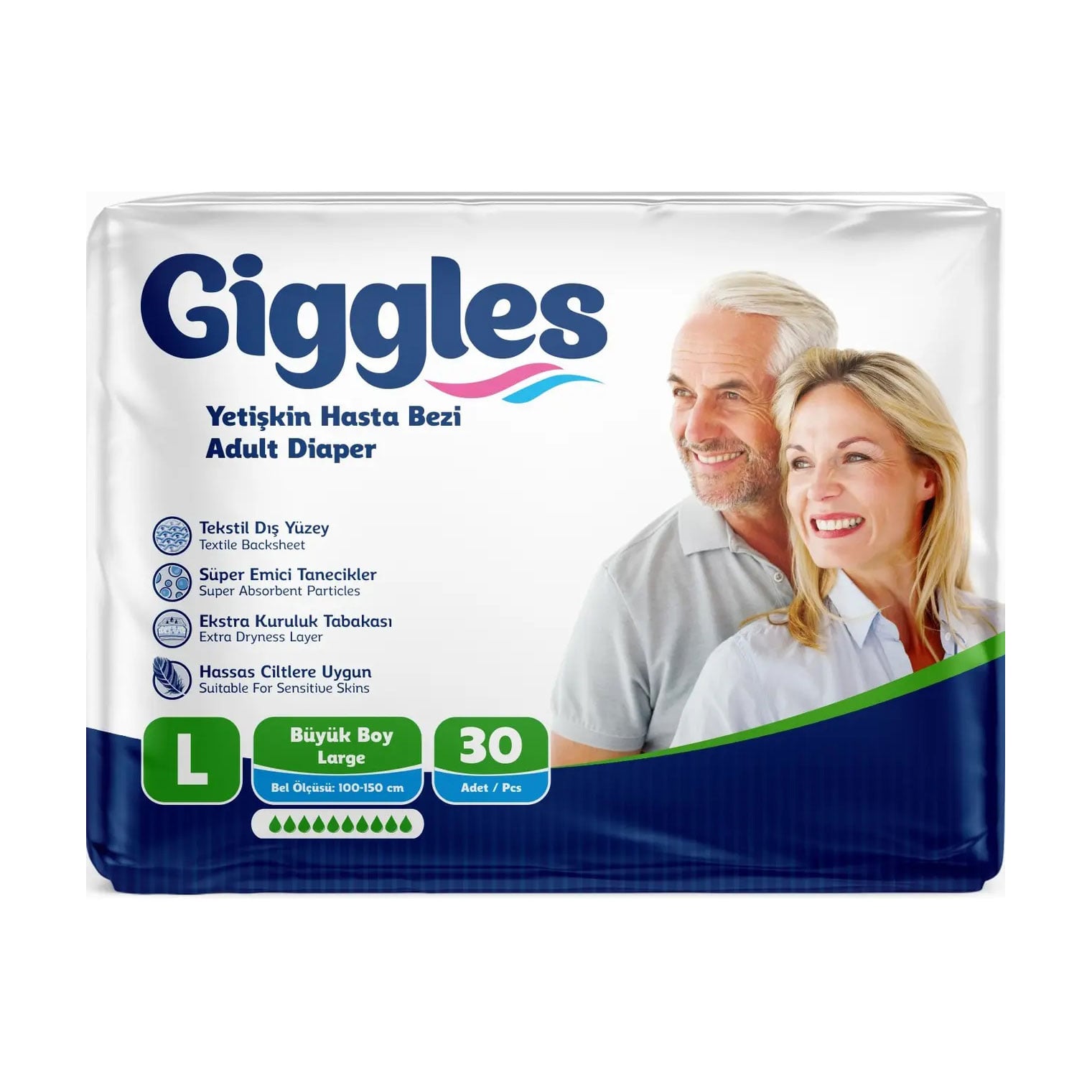 Підгузки для дорослих Giggles розмір L (100-150 см), 30 шт