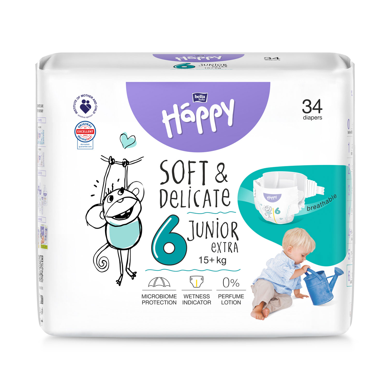 Підгузки дитячі одноразові Happy Bella Baby Junior Extra вага 15+, 34 шт