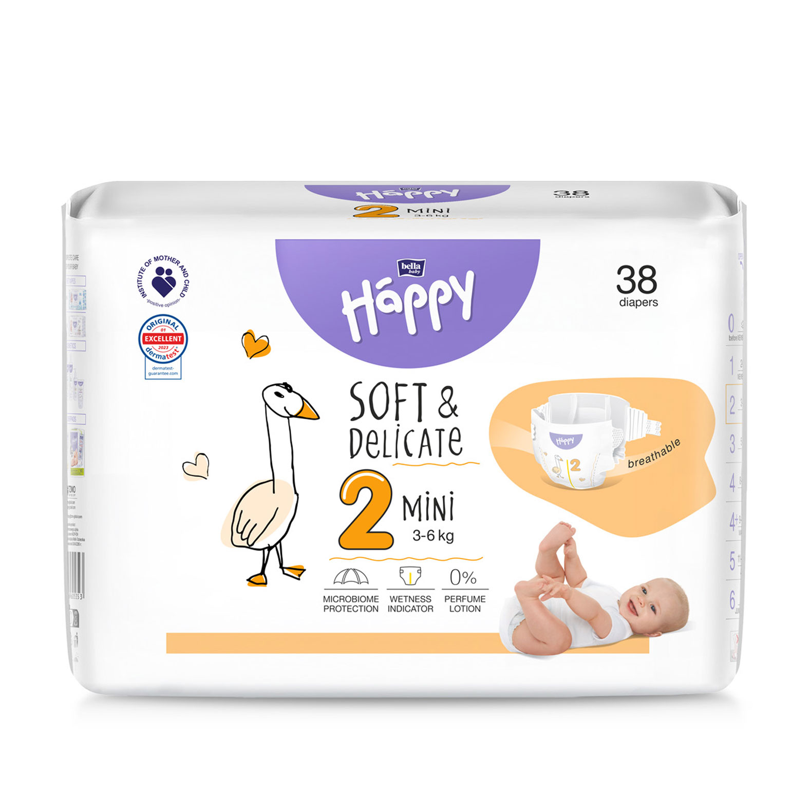 Підгузки дитячі одноразові Happy Bella Baby Mini вага 3-6 кг, 38 шт
