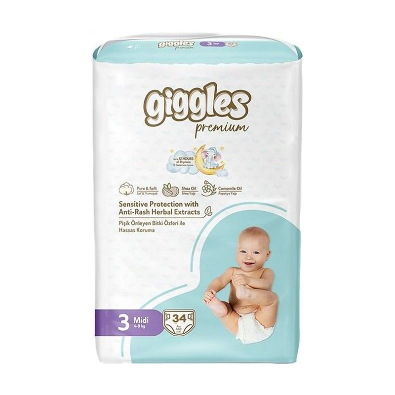Підгузки Giggles Premium Midi розмір 3 (4-9 кг), 34 шт