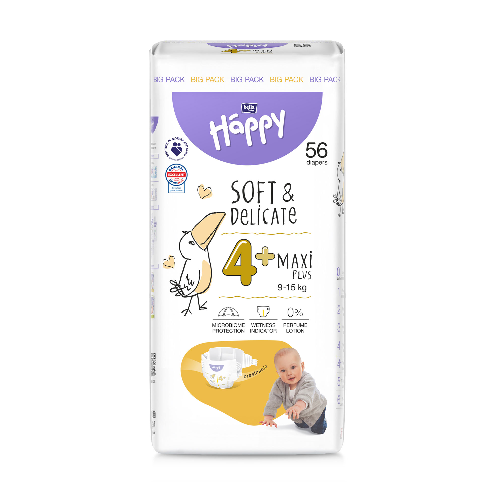 Підгузки Happy Bella Baby Maxi Plus розмір 4 (9-15 кг), 56 шт