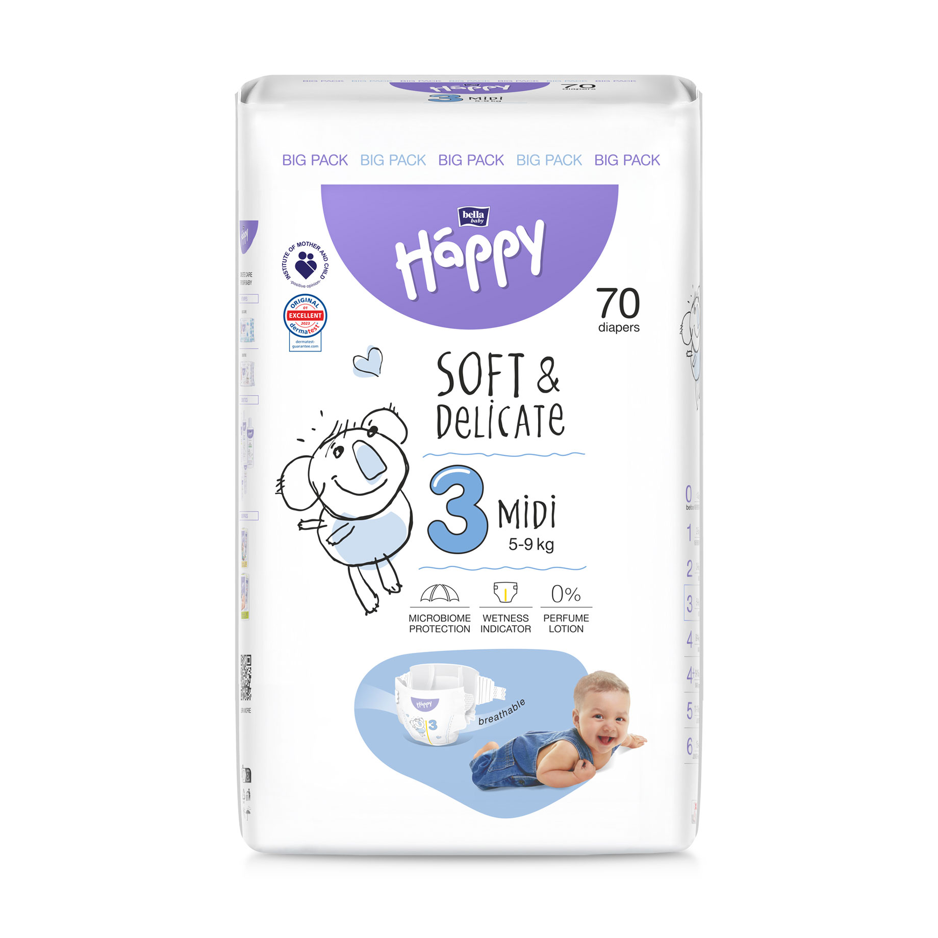 Підгузки Happy Bella Baby Midi розмір 3 (5-9 кг), 70 шт