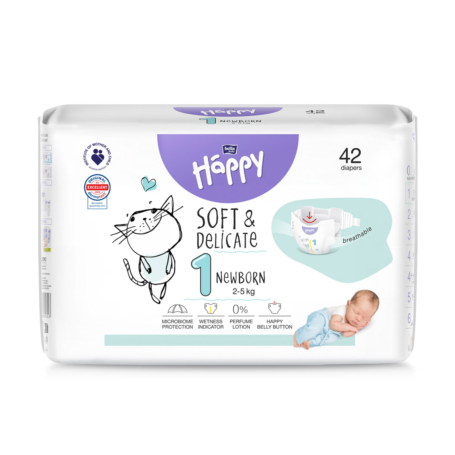 Підгузки Happy Bella Baby Newborn розмір 1 (2-5 кг), 42 шт
