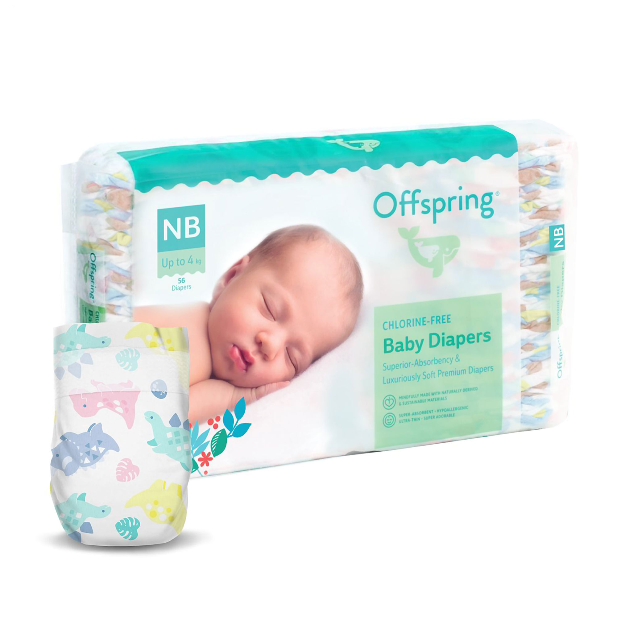 Підгузки Offspring Dinoland, розмір NB (до 4 кг), 56 шт
