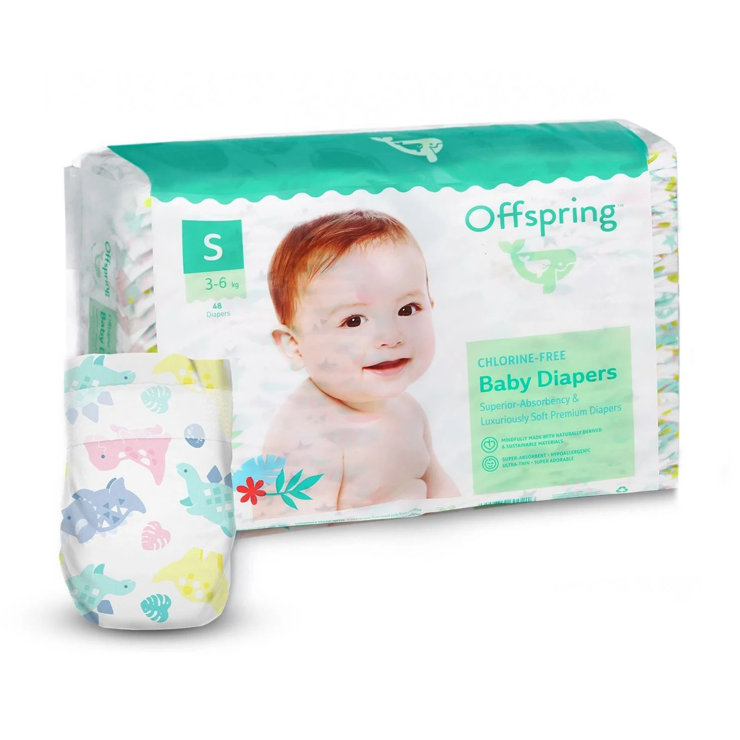 Підгузки Offspring Dinoland, розмір S (3-6 кг), 48 шт