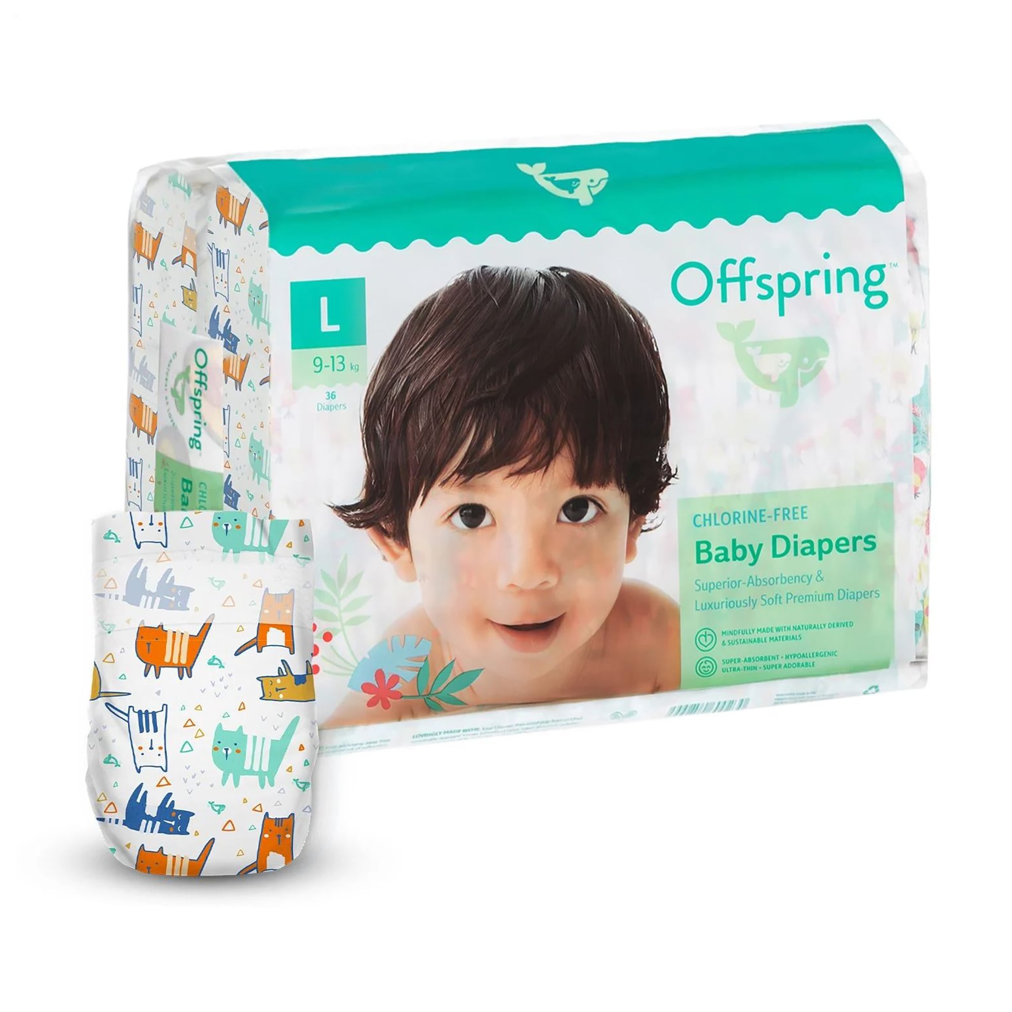 Підгузки Offspring Meow The Cat, розмір L (9-13 кг), 36 шт