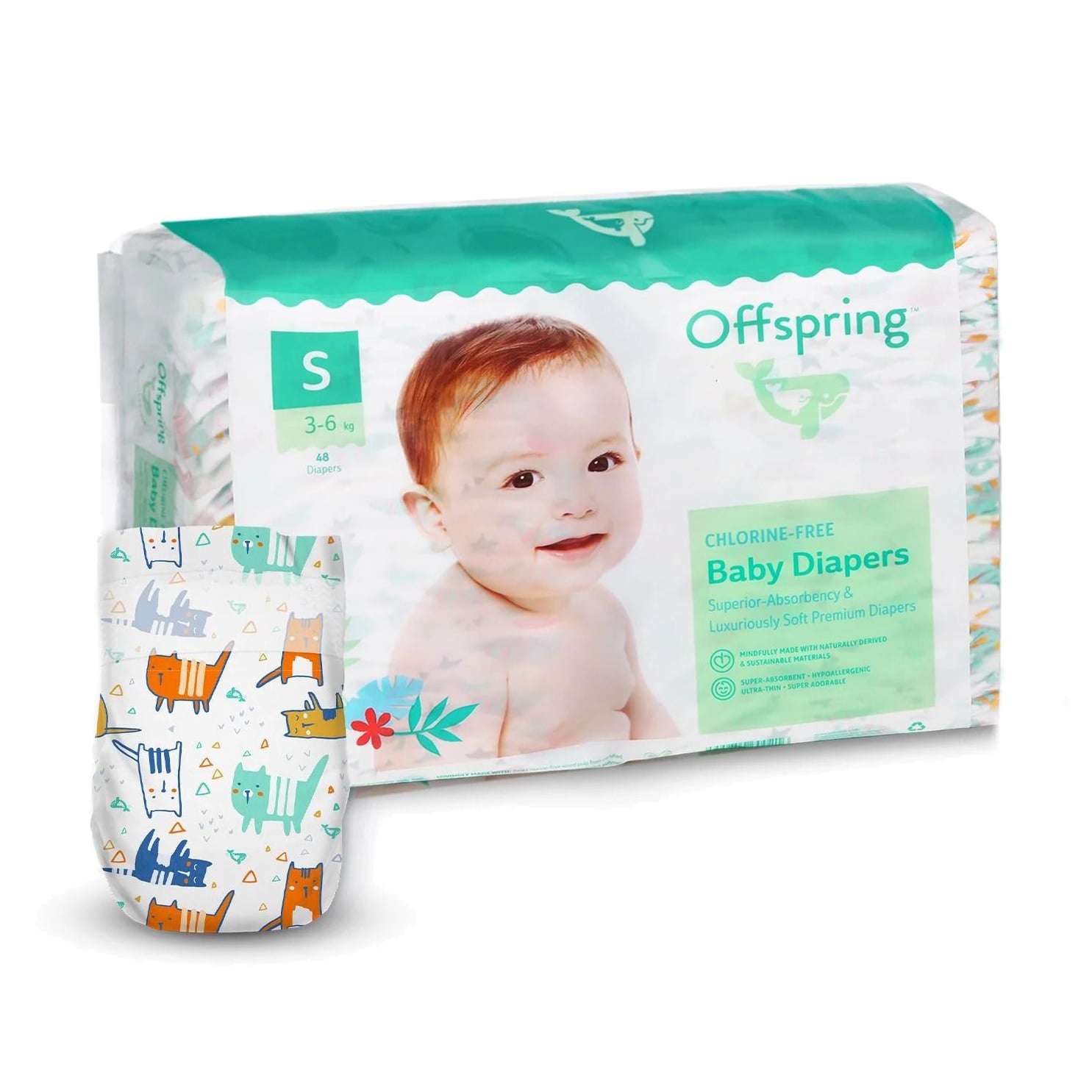 Підгузки Offspring Meow The Cat, розмір S (3-6 кг), 48 шт