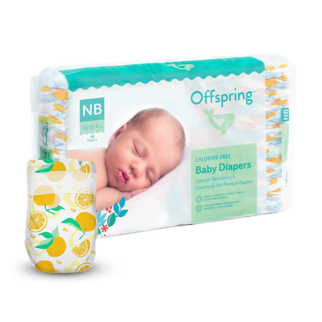 Підгузки Offspring Tangy Orange, розмір NB (до 4 кг), 56 шт