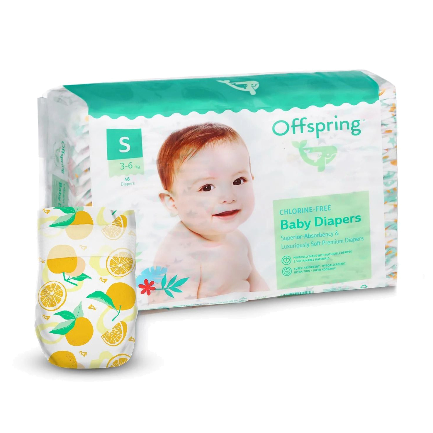 Підгузки Offspring Tangy Orange, розмір S (3-6 кг), 48 шт