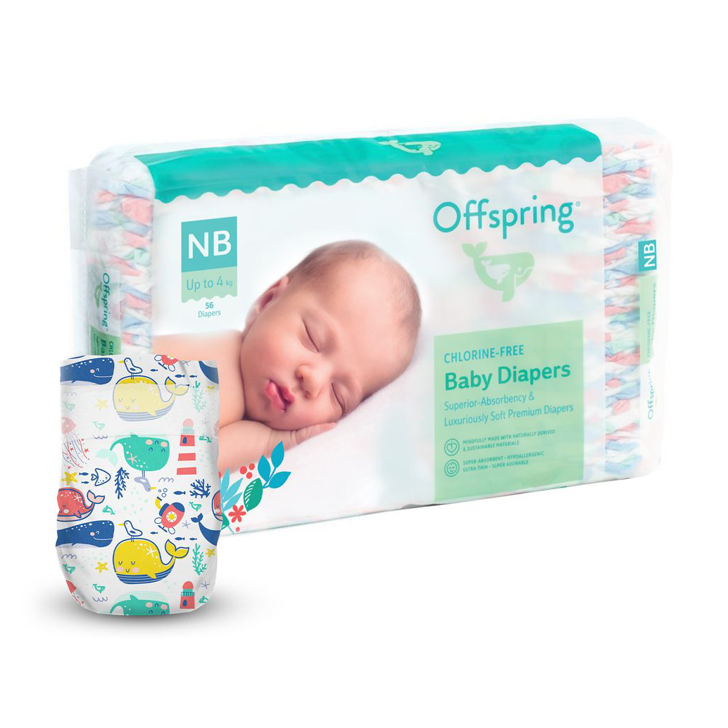 Підгузки Offspring Willy the Whale, розмір NB (до 4 кг), 56 шт