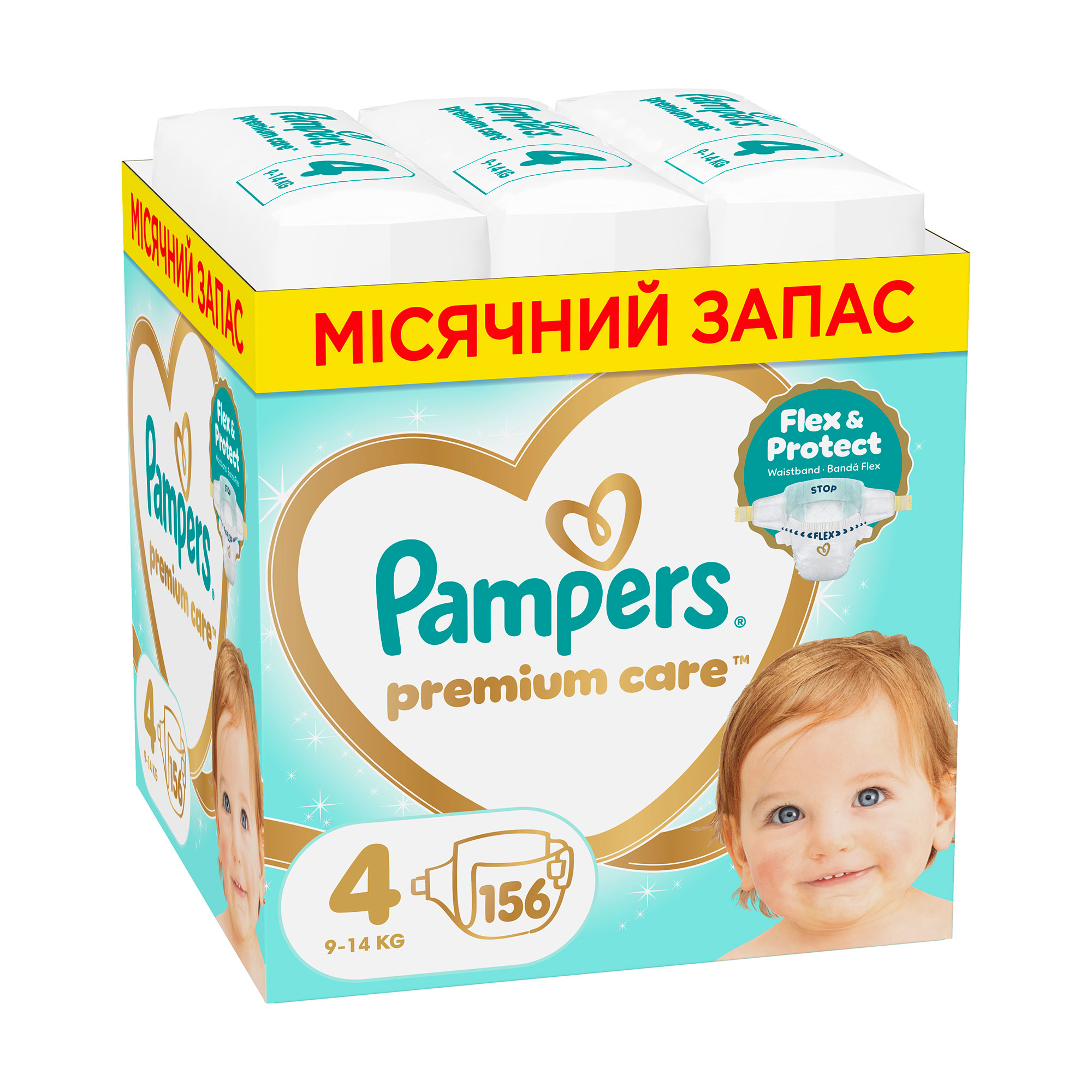 Підгузки Pampers Premium Care розмір 4 (9-14 кг), 156 шт