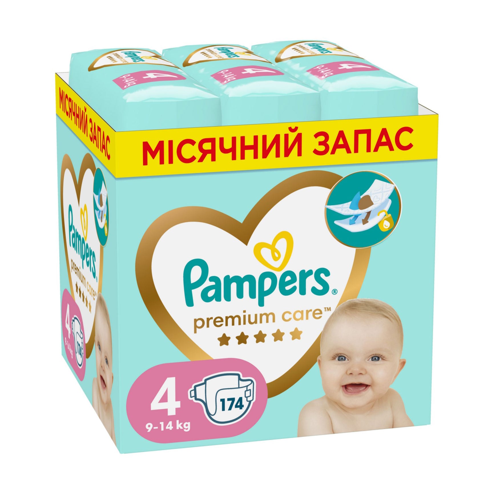 Підгузки Pampers Premium Care розмір 4 (9-14 кг), 174 шт