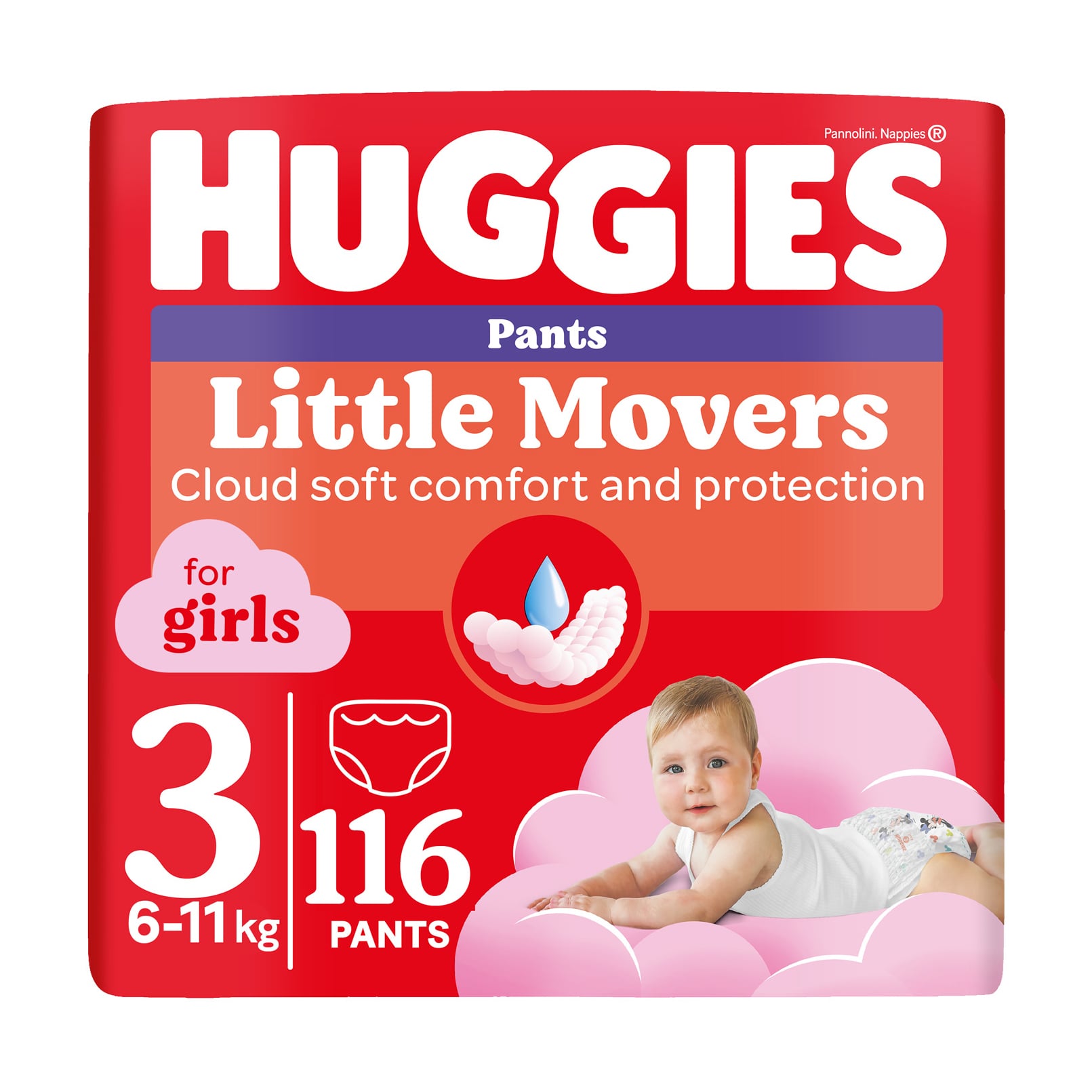 Підгузки-трусики Huggies Little Movers Pants для дівчаток, розмір 3 (6-11 кг), 116 шт