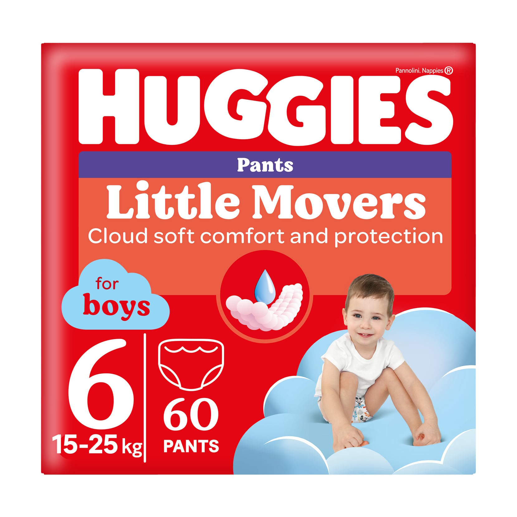 Підгузки-трусики Huggies Little Movers Pants для хлопчиків, розмір 6 (15-25 кг), 60 шт