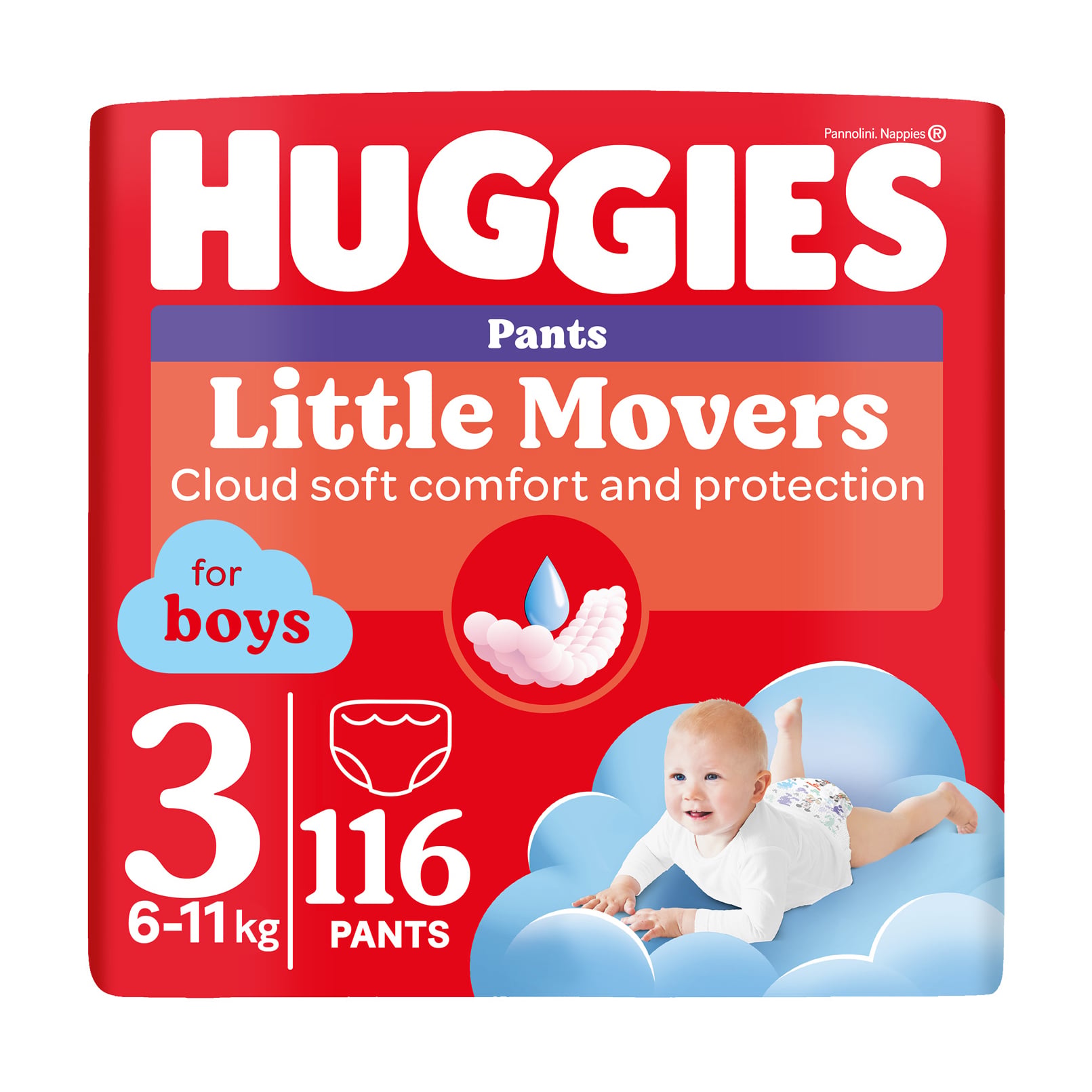 Підгузки-трусики Huggies Little Movers Pants для хлопчиків, розмір 3 (6-11 кг), 116 шт