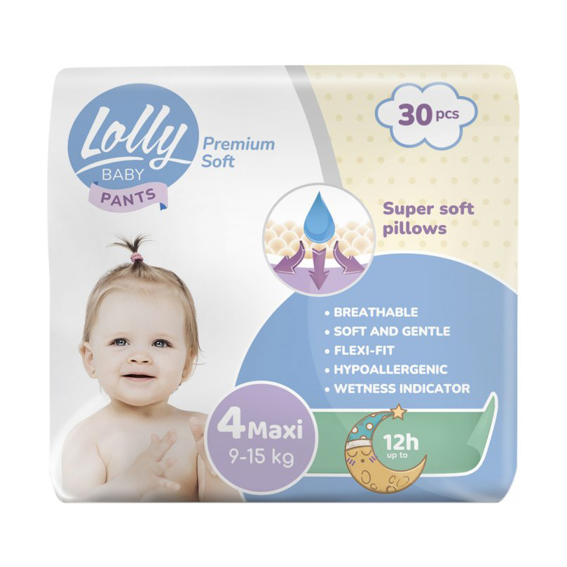 Підгузки-трусики Lolly Premium Soft Maxi розмір 4 (9-15 кг), 30 шт