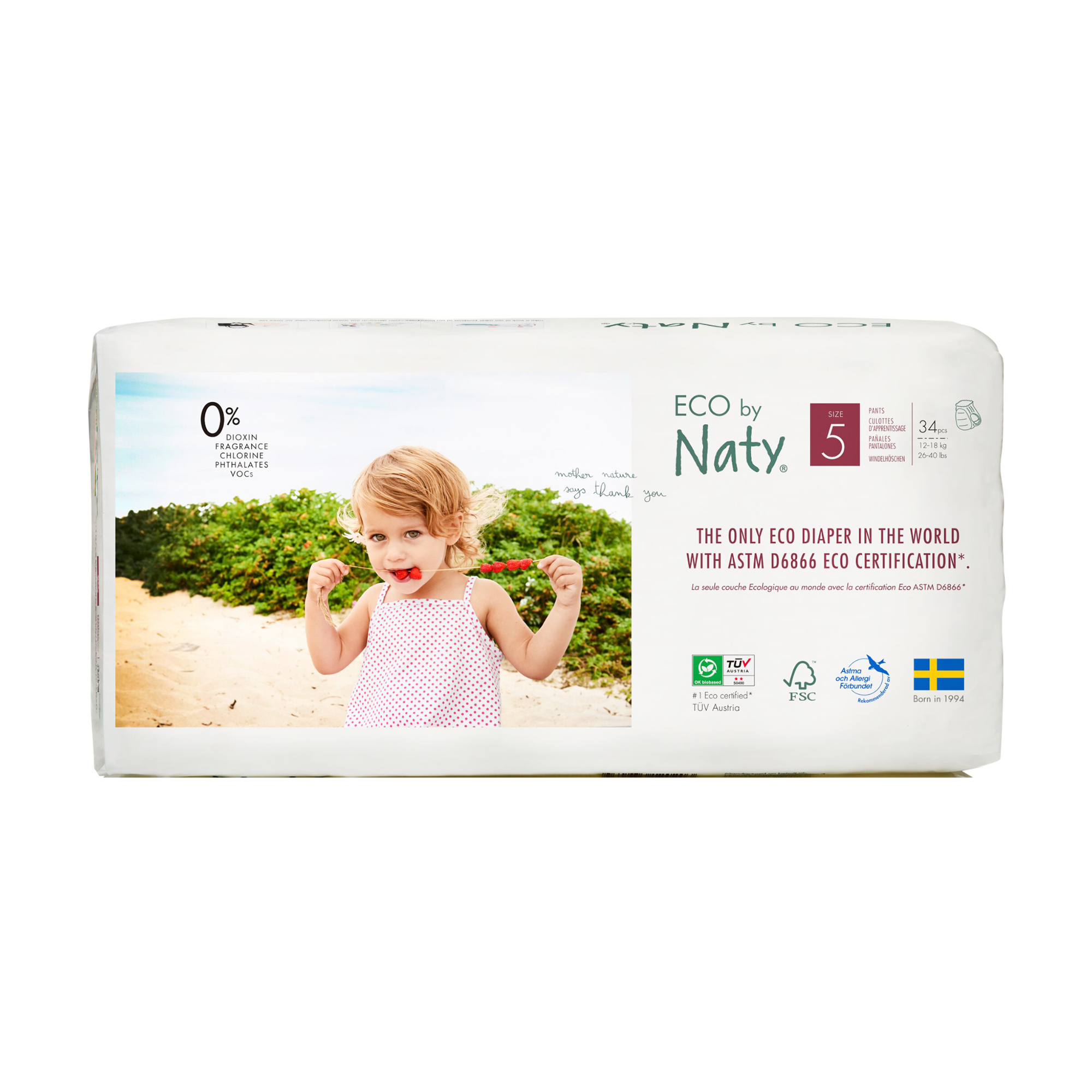 Підгузки-трусики органічні Naty, розмір 5 (12-18 кг), 34 шт