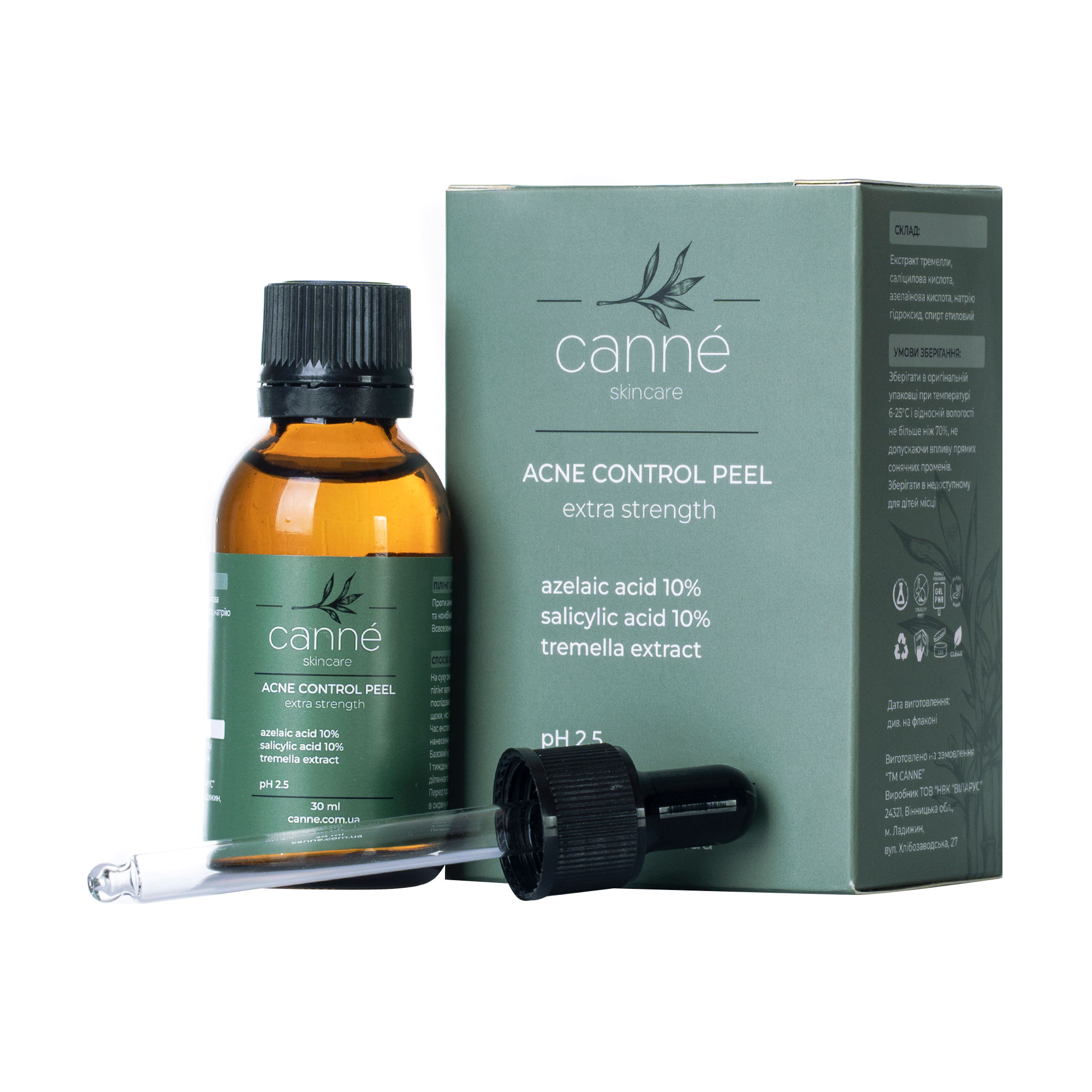 Пілінг для обличчя Canne Acne Control Peel з азелаїновою та саліциловою кислотою, 30 мл
