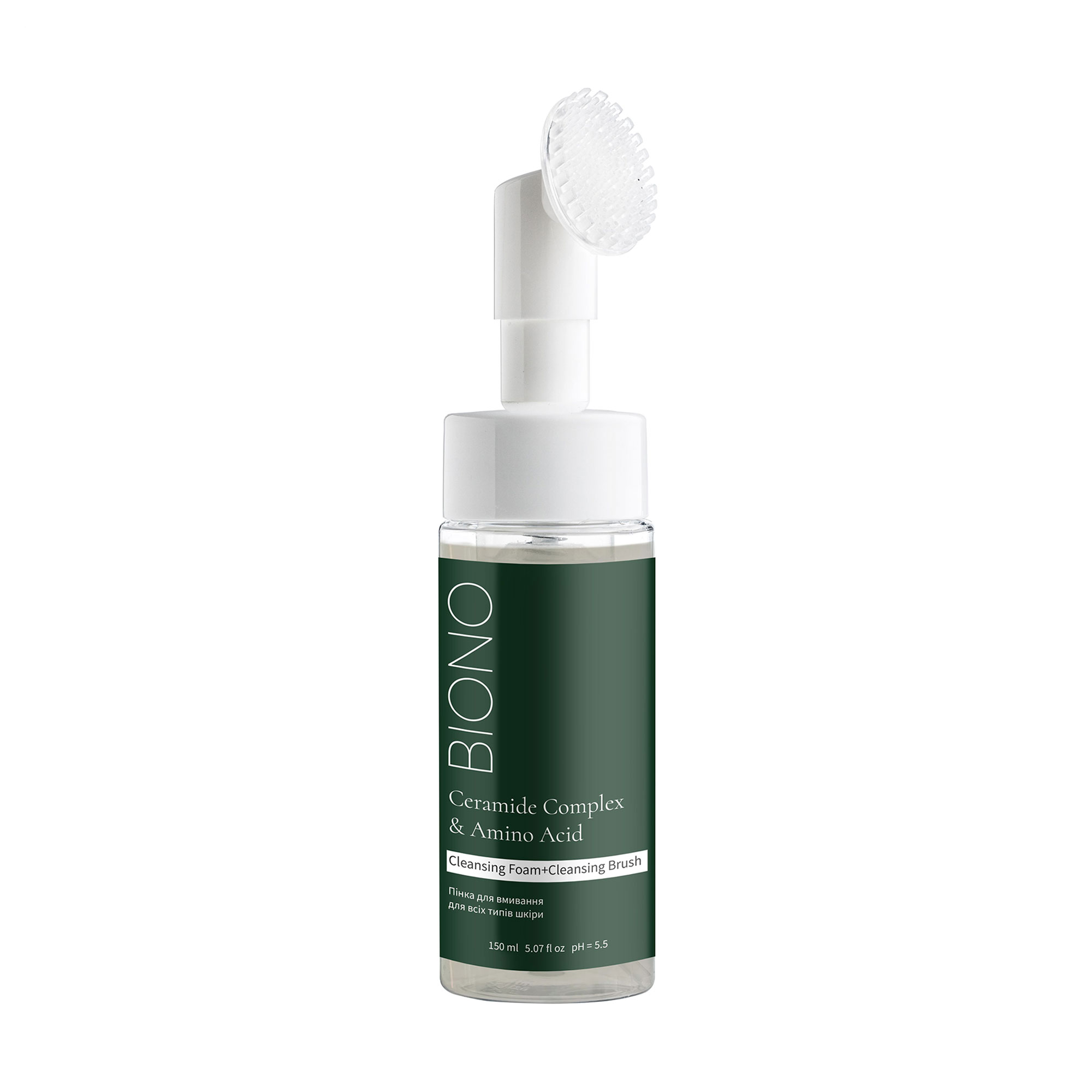 Пінка для вмивання Biono Ceramide Complex &amp; Amino Acid Cleansing Foam для всіх типів шкіри, з силіконовою щіточкою, 150 мл