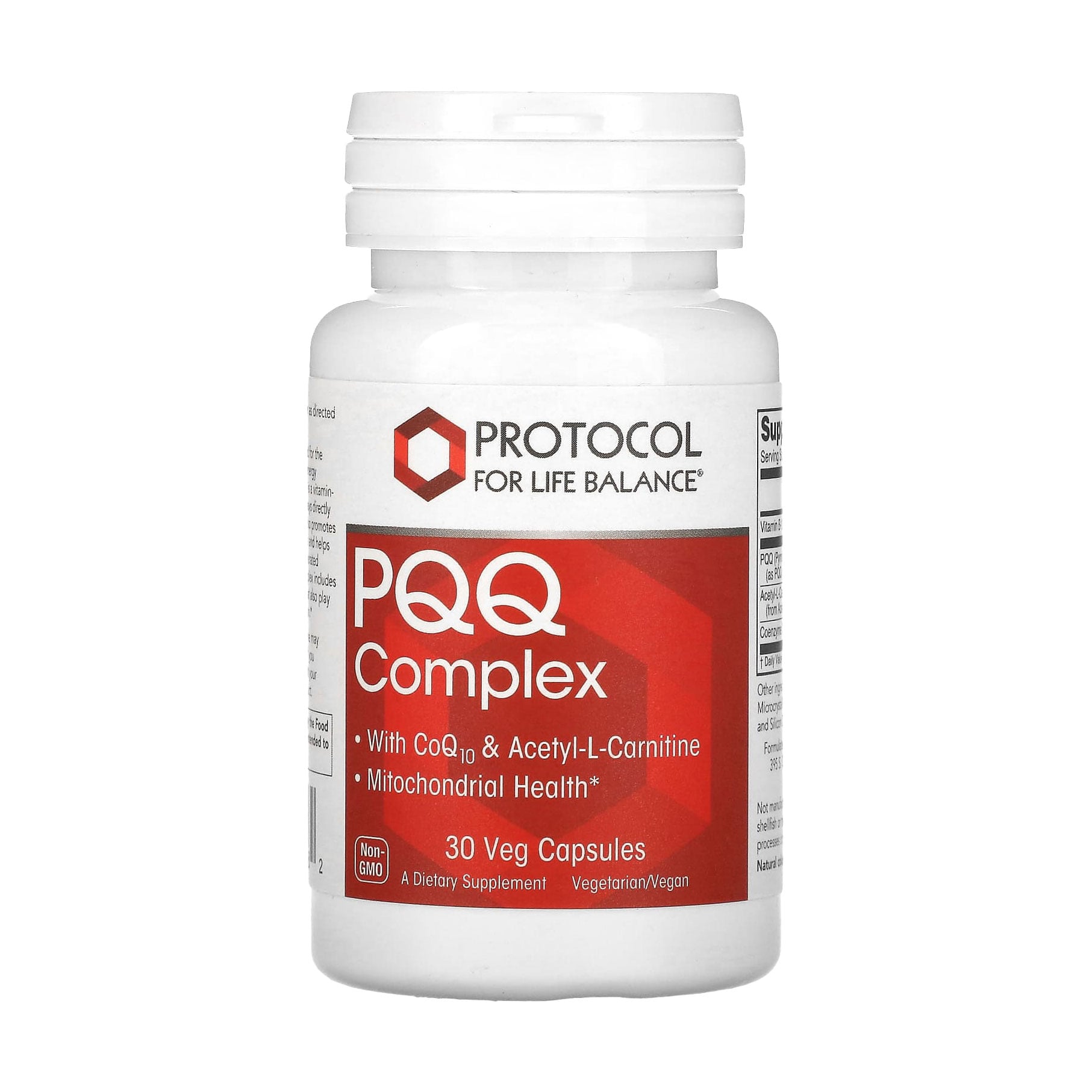 Пірролохінолінхінон з коензимом Q10 та ацетил-L-карнітином Protocol For Life Balance PQQ Complex, 30 веганських капсул