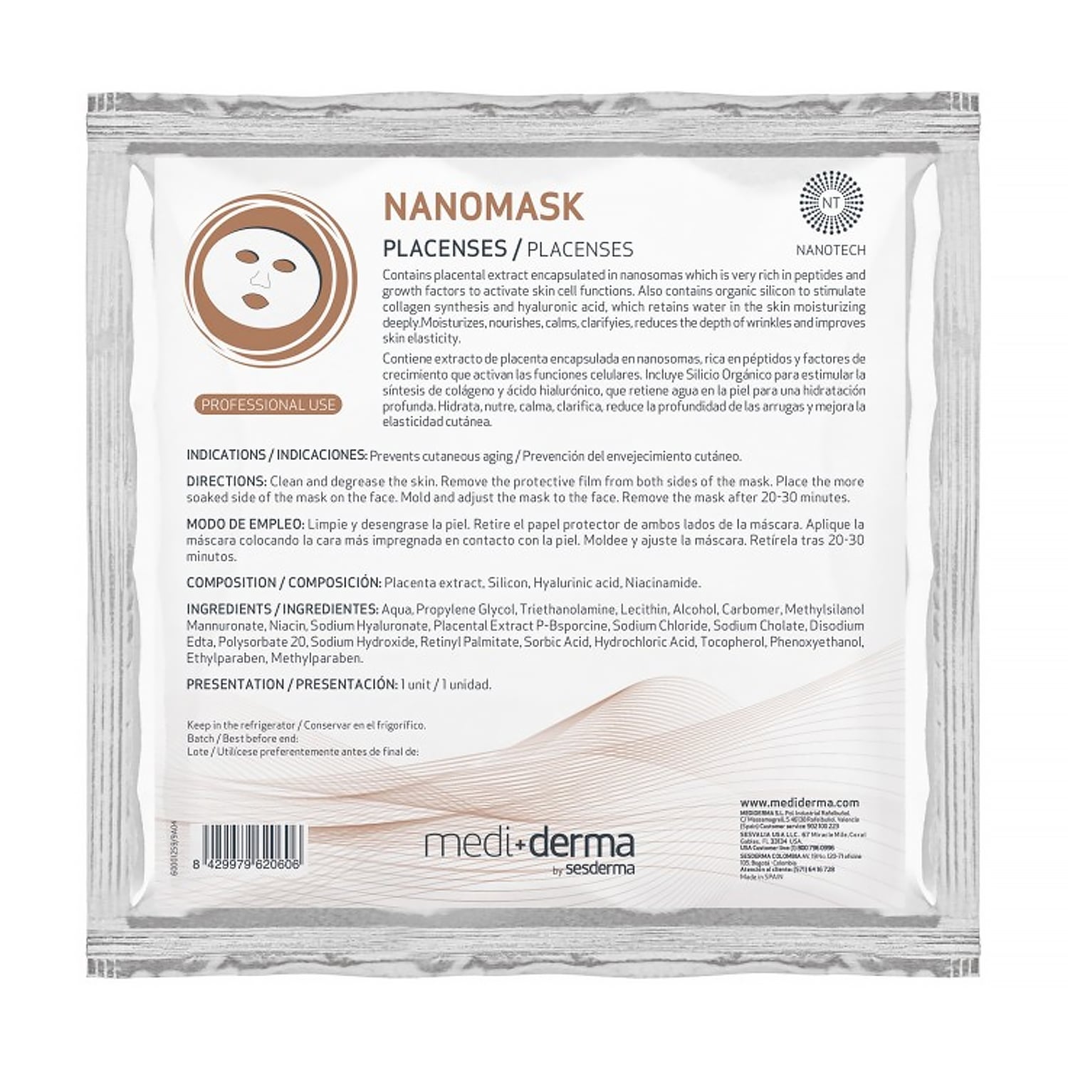 Плацентарна тканинна маска для обличчя Mediderma Nanomask Placenses, 1 шт