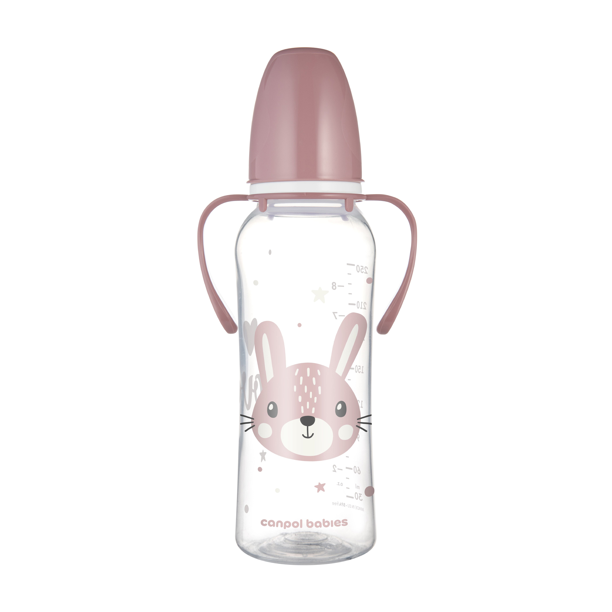 Пляшечка для годування Canpol Babies Cute Animals з малюнком і ручкою, від 1 року, рожева, 250 мл (11/845_pin)