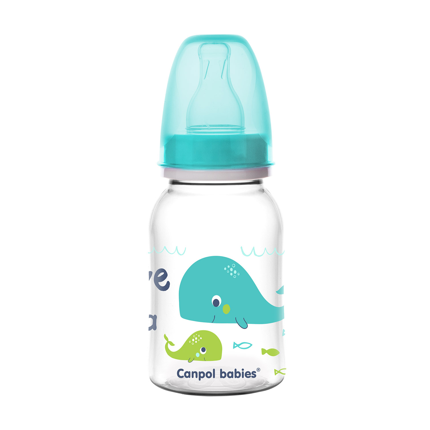 Пляшечка для годування Canpol Babies Love &amp; See з малюнком, від народження, бірюзова, 120 мл (59/300)