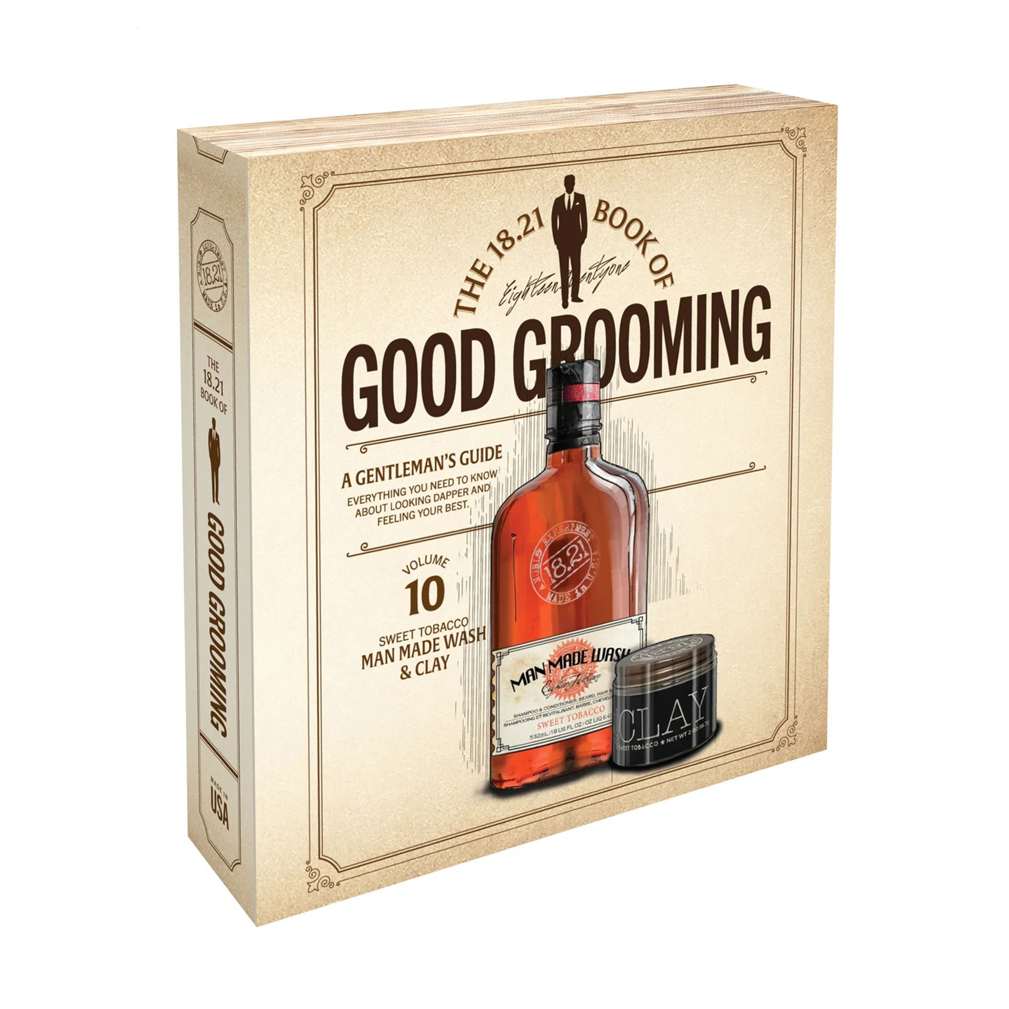 Подарунковий чоловічий набір 18.21 Man Made Book Of Good Grooming Gift Set, Sweet Tobacco (гель, 532 мл + глина, 56.7 г)