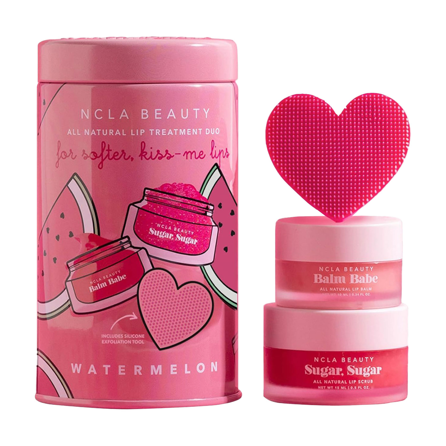 Подарунковий набір для догляду за губами NCLA BEAUTY All Natural Lip Treatment Duo Кавун (скраб, 15 мл + бальзам, 10 мл + щіточка)