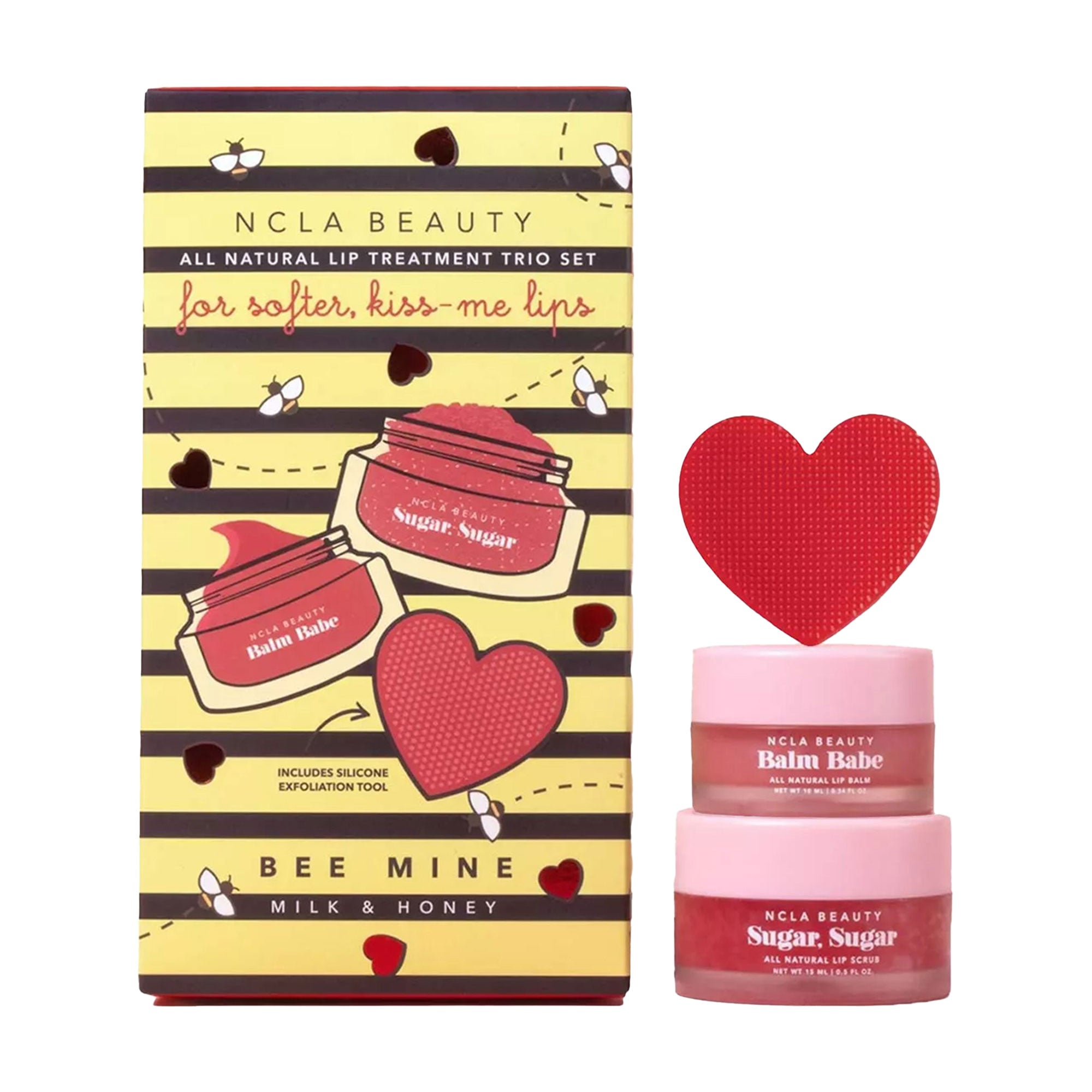 Подарунковий набір для догляду за губами NCLA BEAUTY All Natural Lip Treatment Trio Set Be Mine (скраб, 15 мл + бальзам, 10 мл + щіточка)