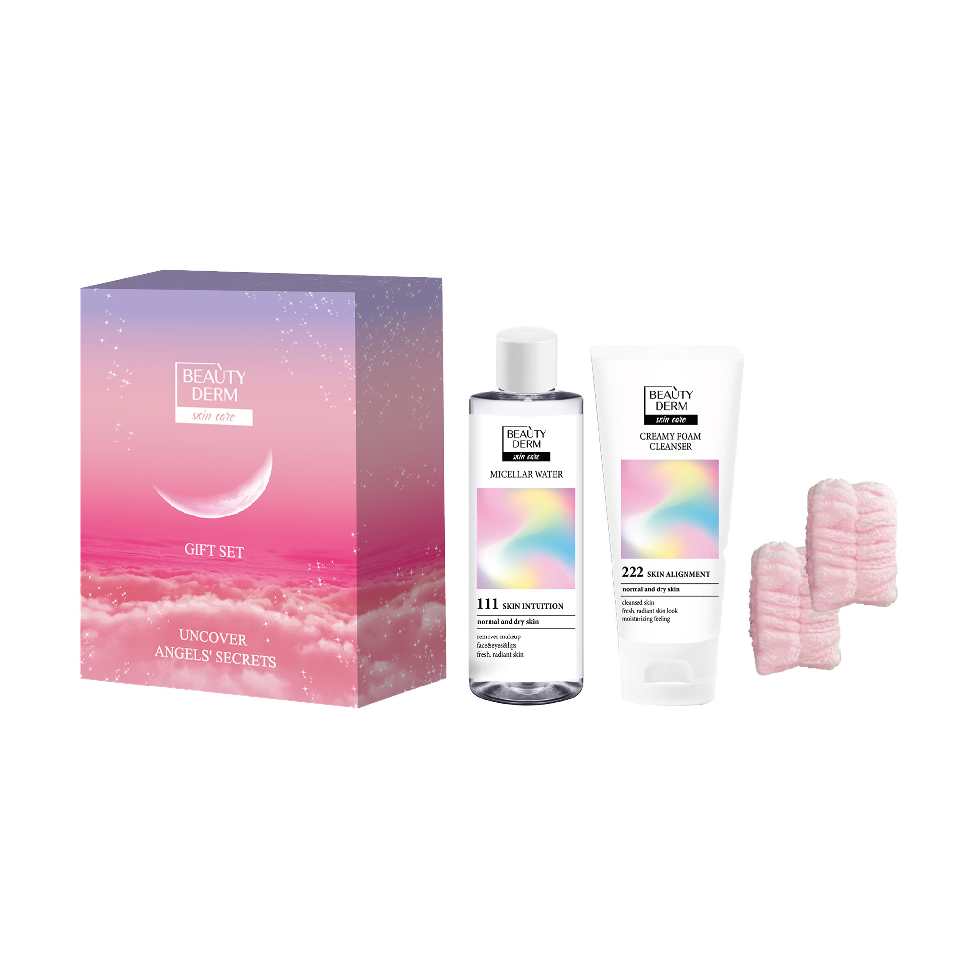 Подарунковий набір для догляду за обличчям BEAUTYDERM Ready? Glow! (міцелярна вода, 200 мл + крем-пінка для вмивання, 150 мл + напульсники, 1 пара)
