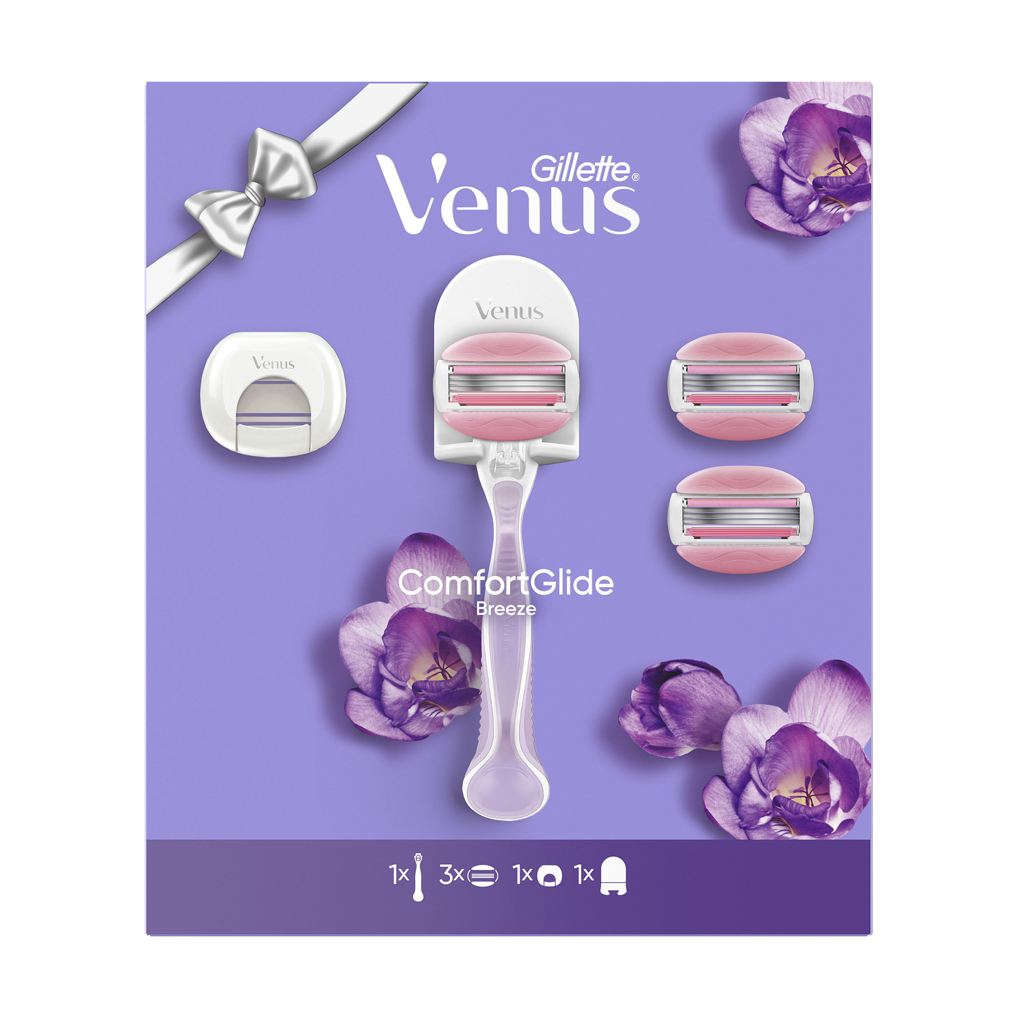Подарунковий набір для гоління жіночий Gillette Venus ComfortGlide Breeze (станок (бритва)  з 3 змінними картриджами + дорожній футляр + кріплення)