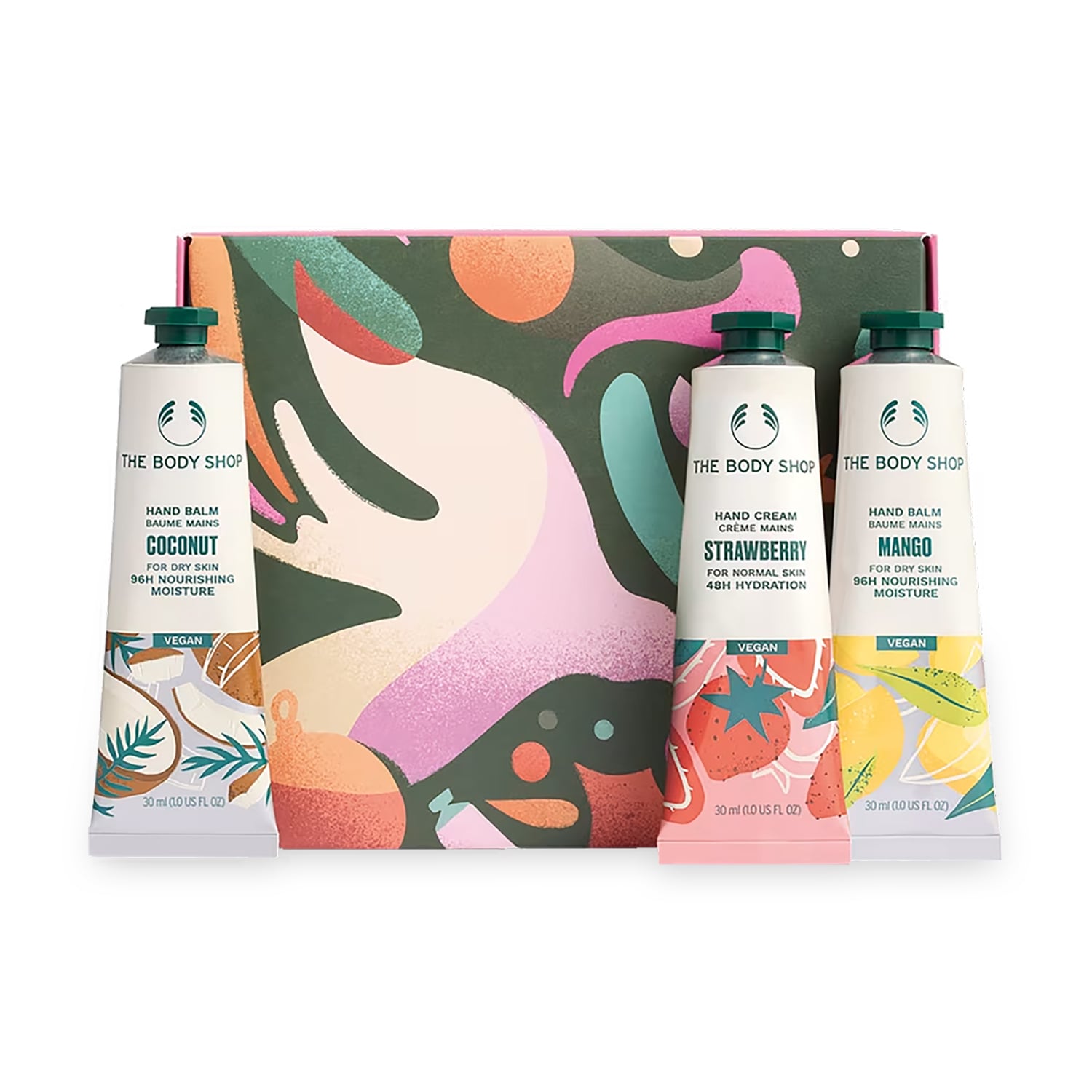 Подарунковий набір для рук The Body Shop Handcare Trio (бальзам Coconut, 30 мл + крем Strawberry, 30 мл + бальзам Mango, 30 мл)
