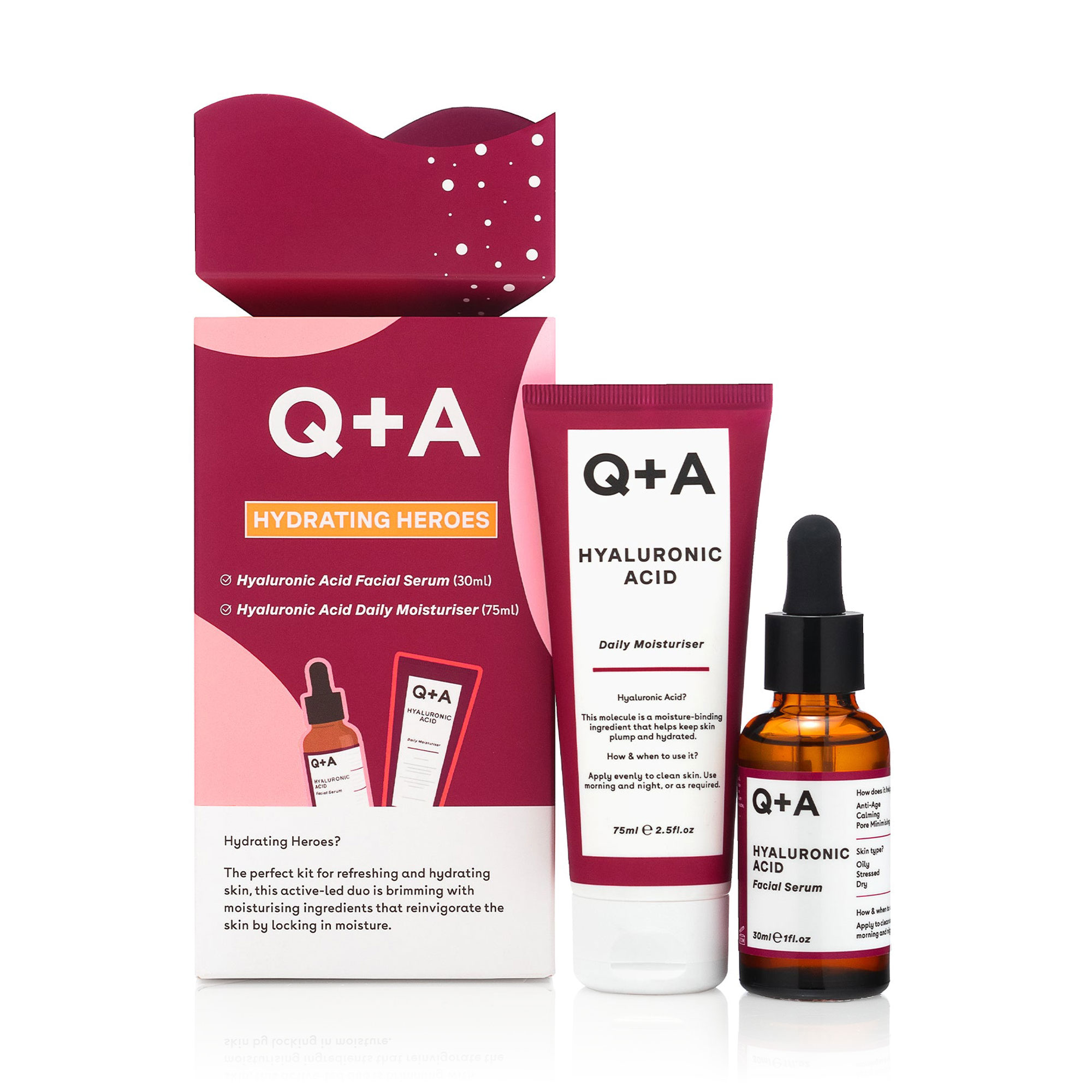 Подарунковий набір для зволоження шкіри Q+A Hydrating Heroes Gift Set (сироватка, 30 мл + крем, 75 мл)