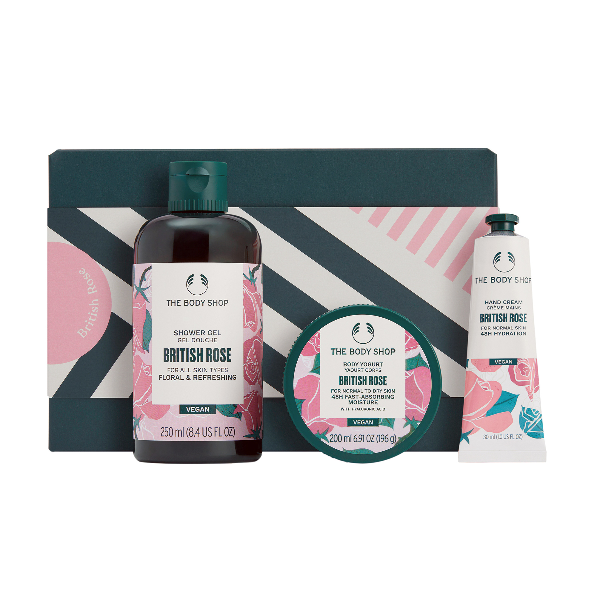 Подарунковий набір The Body Shop British Rose Британська троянда (гель для душу, 250 мл + йогурт для тіла, 200 мл + крем для рук, 30 мл)
