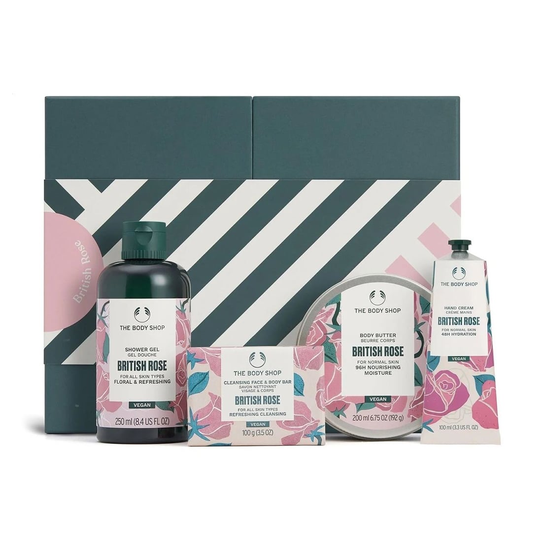 Подарунковий набір The Body Shop Британська троянда (гель для душу, 250 мл + масло для тіла, 200 мл + крем для рук, 100 мл + мило, 100 г)