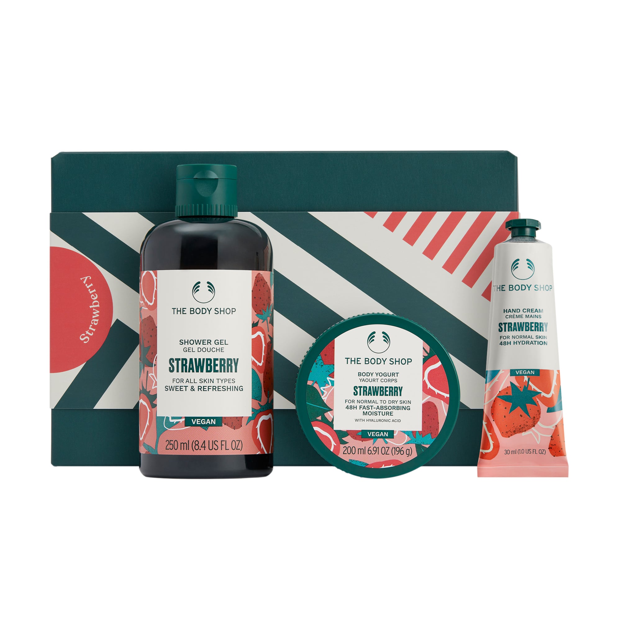 Подарунковий набір The Body Shop Strawberry Полуниця (гель для душу, 250 мл + йогурт для тіла, 200 мл + крем для рук, 30 мл)